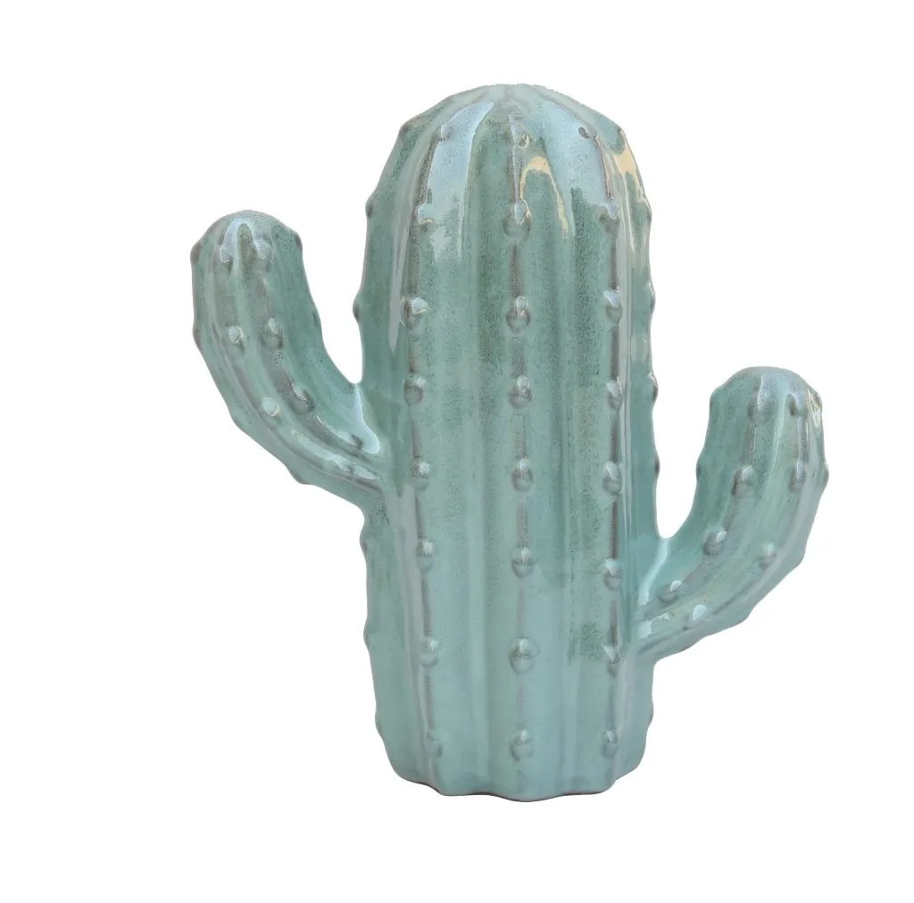 Decoro cactus in ceramica verde acqua