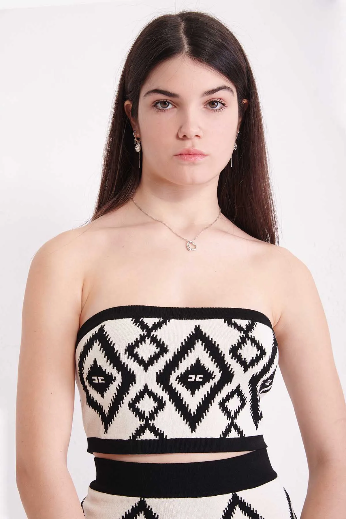 ELISABETTA FRANCHI Top a fascia con jacquard rombo