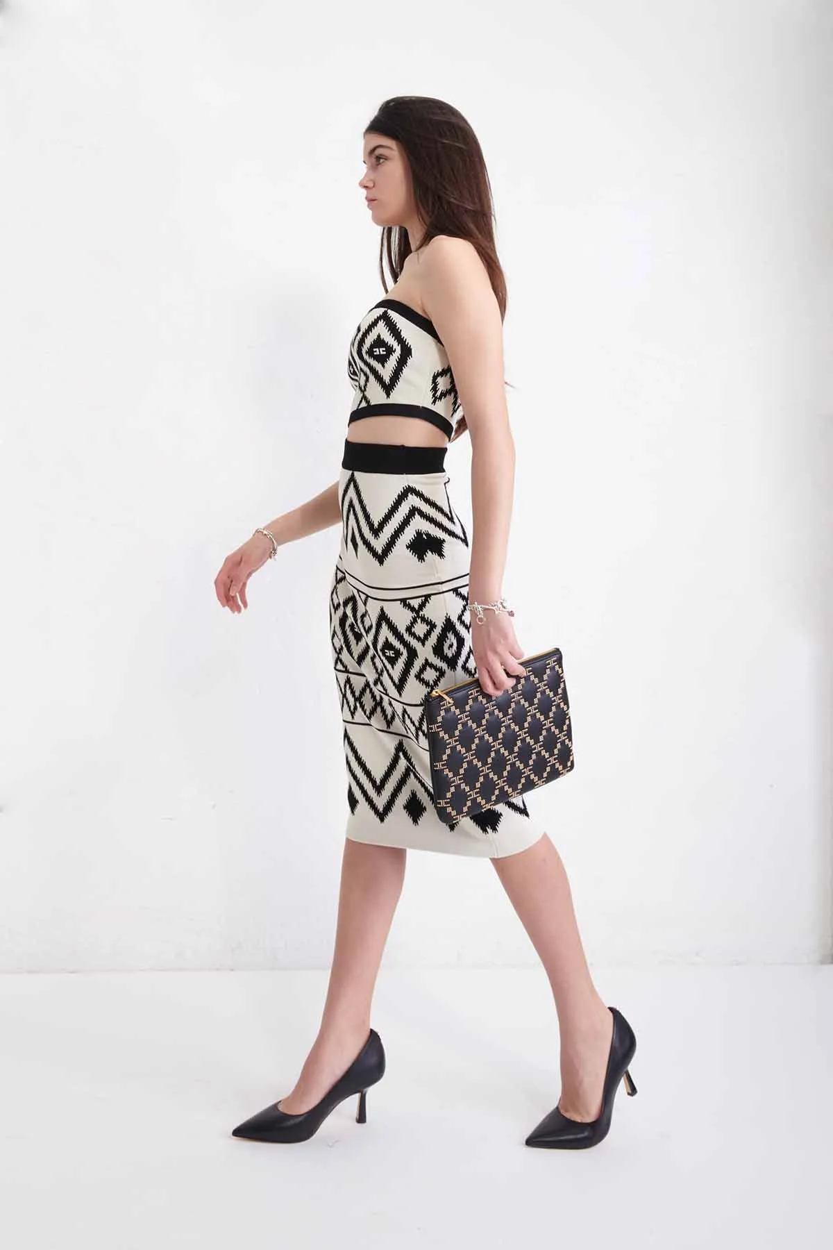 ELISABETTA FRANCHI Top a fascia con jacquard rombo