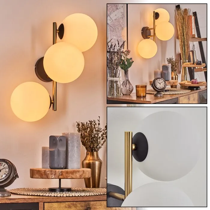 Gastor Lampada a sfera, Applique Oro, Nero, 3-Luci