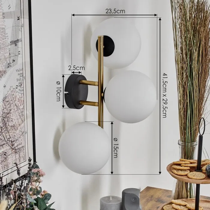 Gastor Lampada a sfera, Applique Oro, Nero, 3-Luci