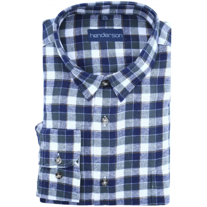 GCM Henderson camicia uomo grande manica lunga flanella a quadretti con spina di pesce Verde