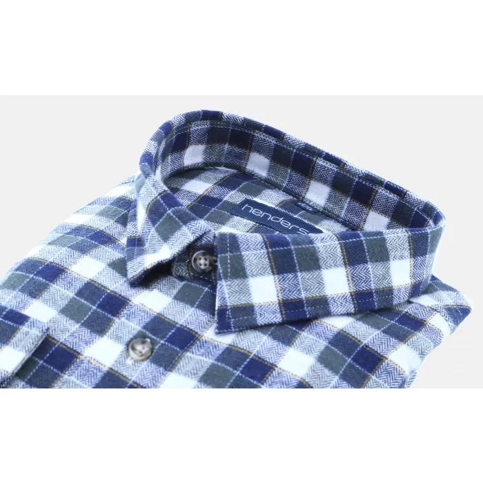 GCM Henderson camicia uomo grande manica lunga flanella a quadretti con spina di pesce Verde