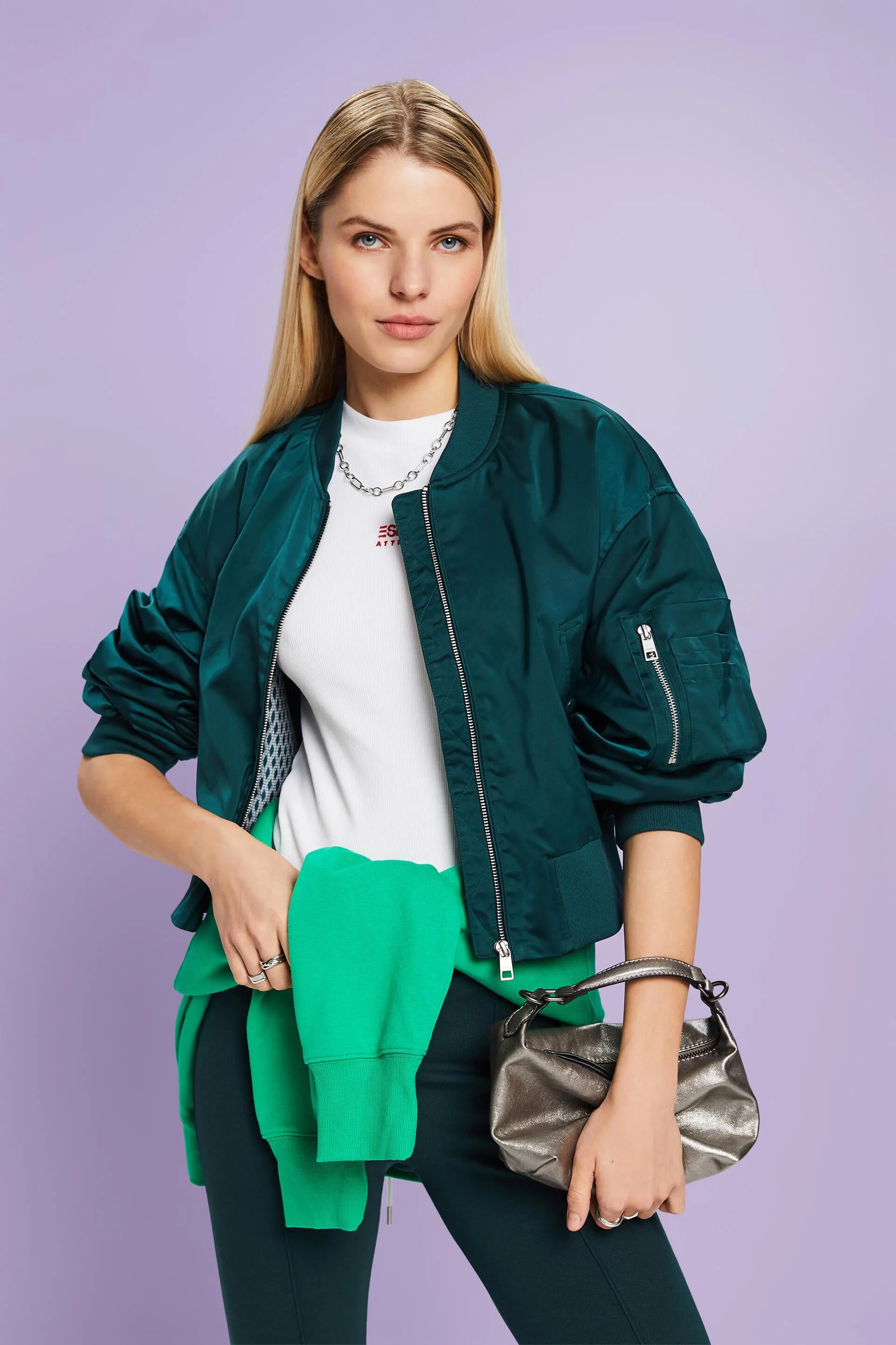Giacca bomber cropped in raso