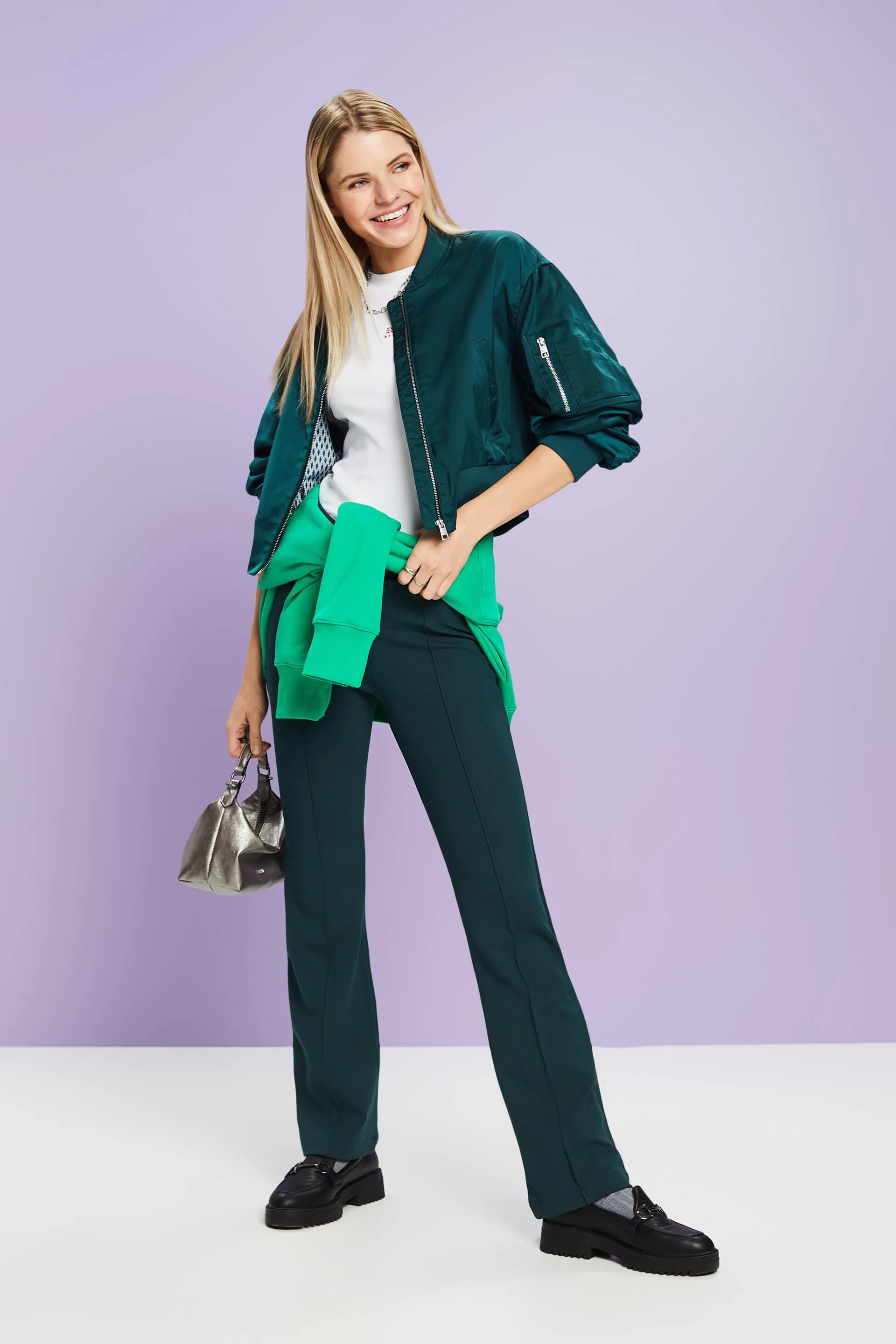 Giacca bomber cropped in raso