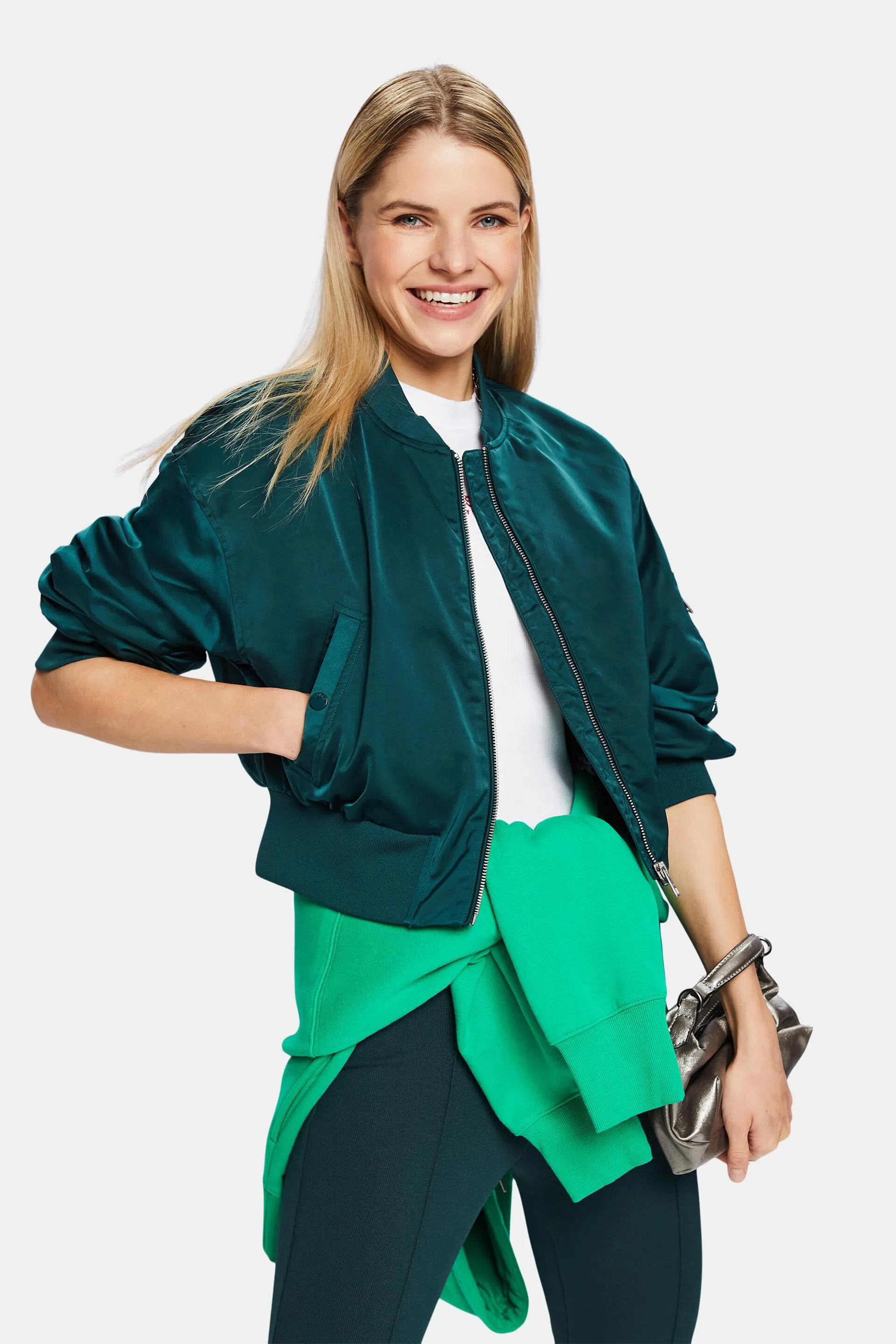 Giacca bomber cropped in raso