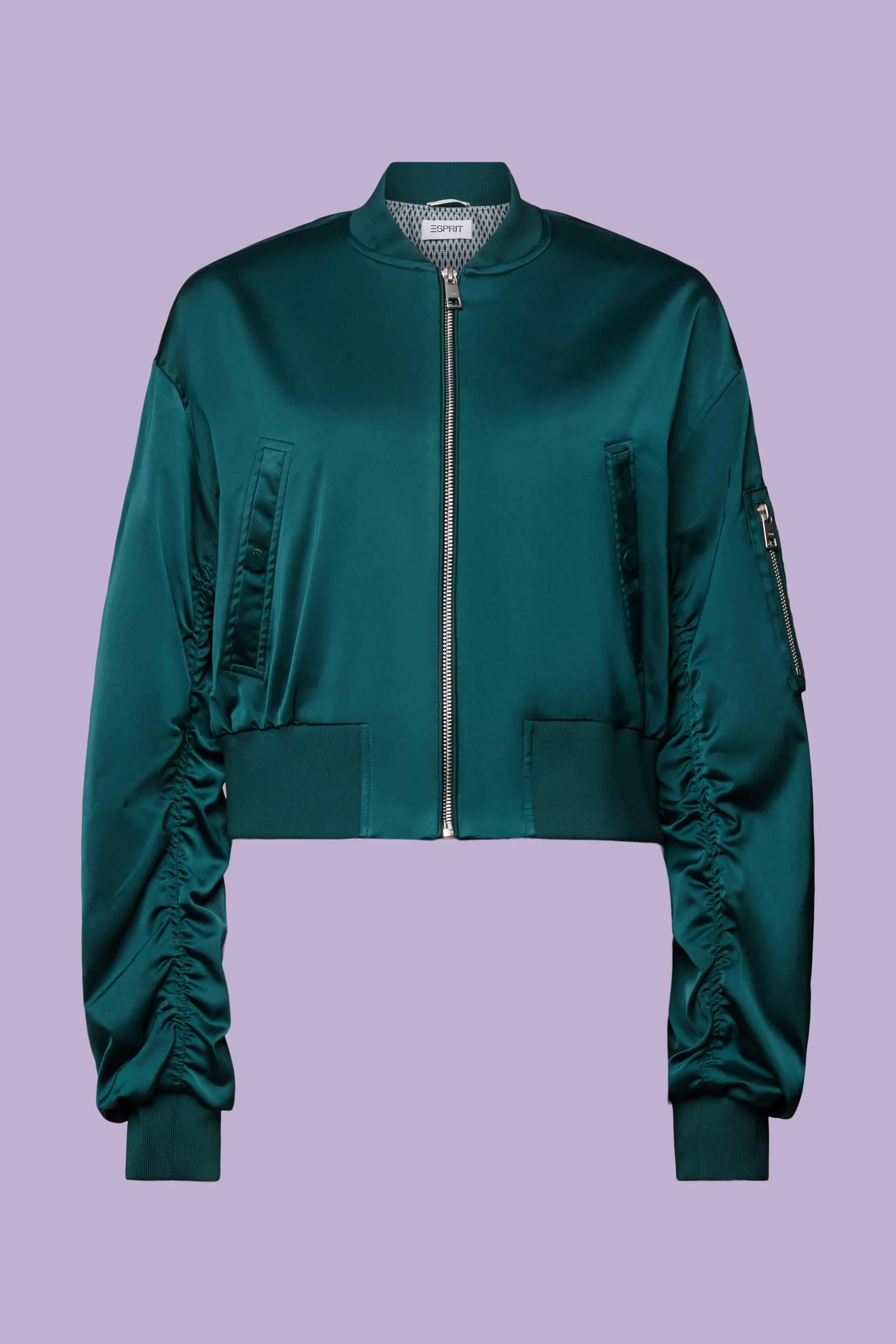 Giacca bomber cropped in raso