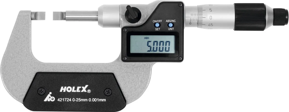 HOLEX - Micrometri digitali per la misurazione di gole, Campo di misura: 0-25 mm