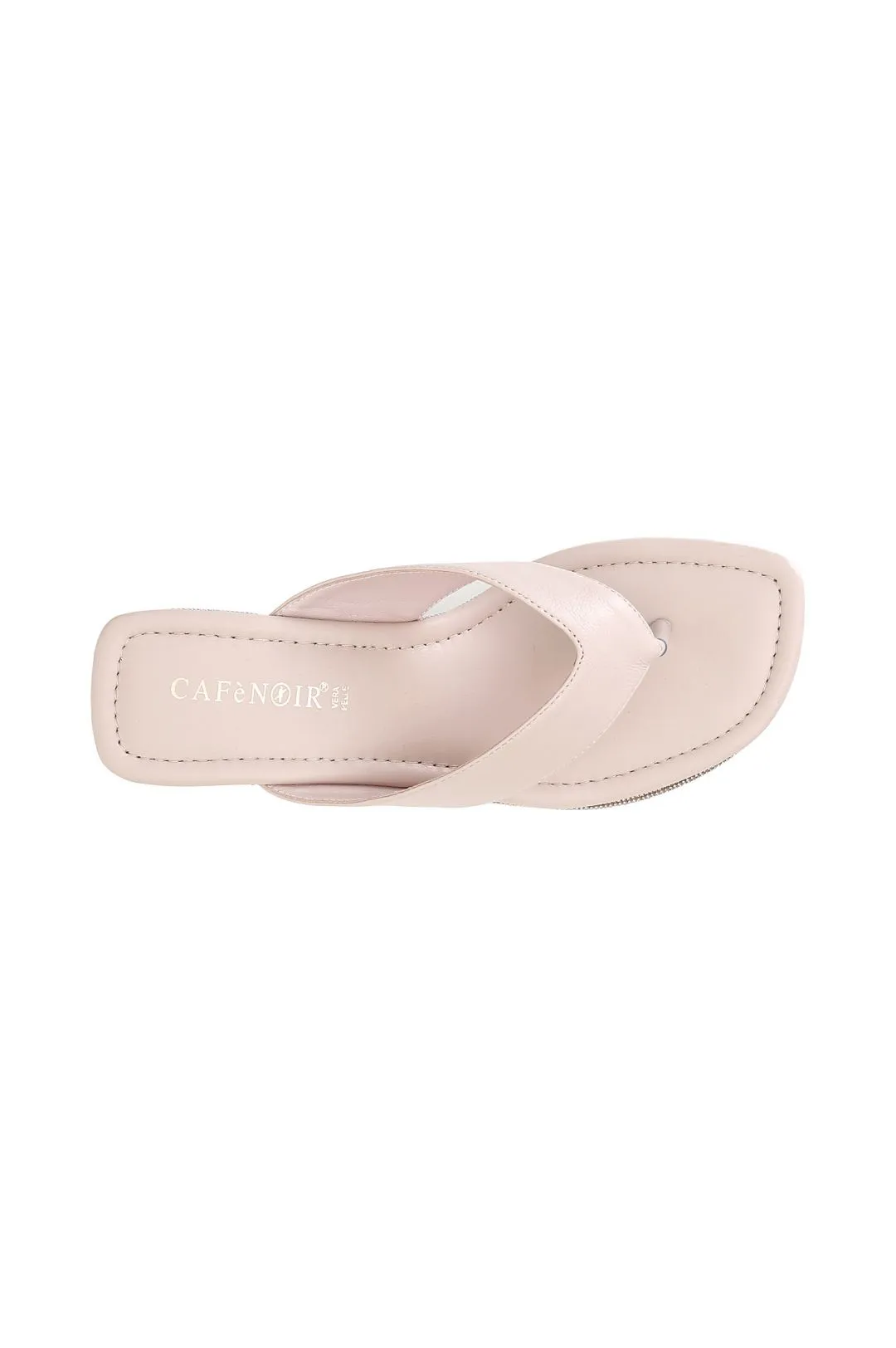 infradito in nappa con zeppa strass cipria
