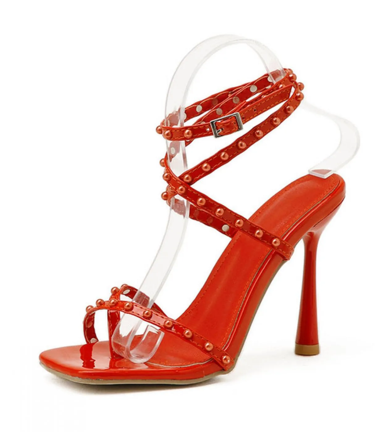 Ins Style Fashion Rivet Sandali da donna Cinturino alla caviglia a fascia stretta Tacchi alti sottili Sandali gladiatore Estate