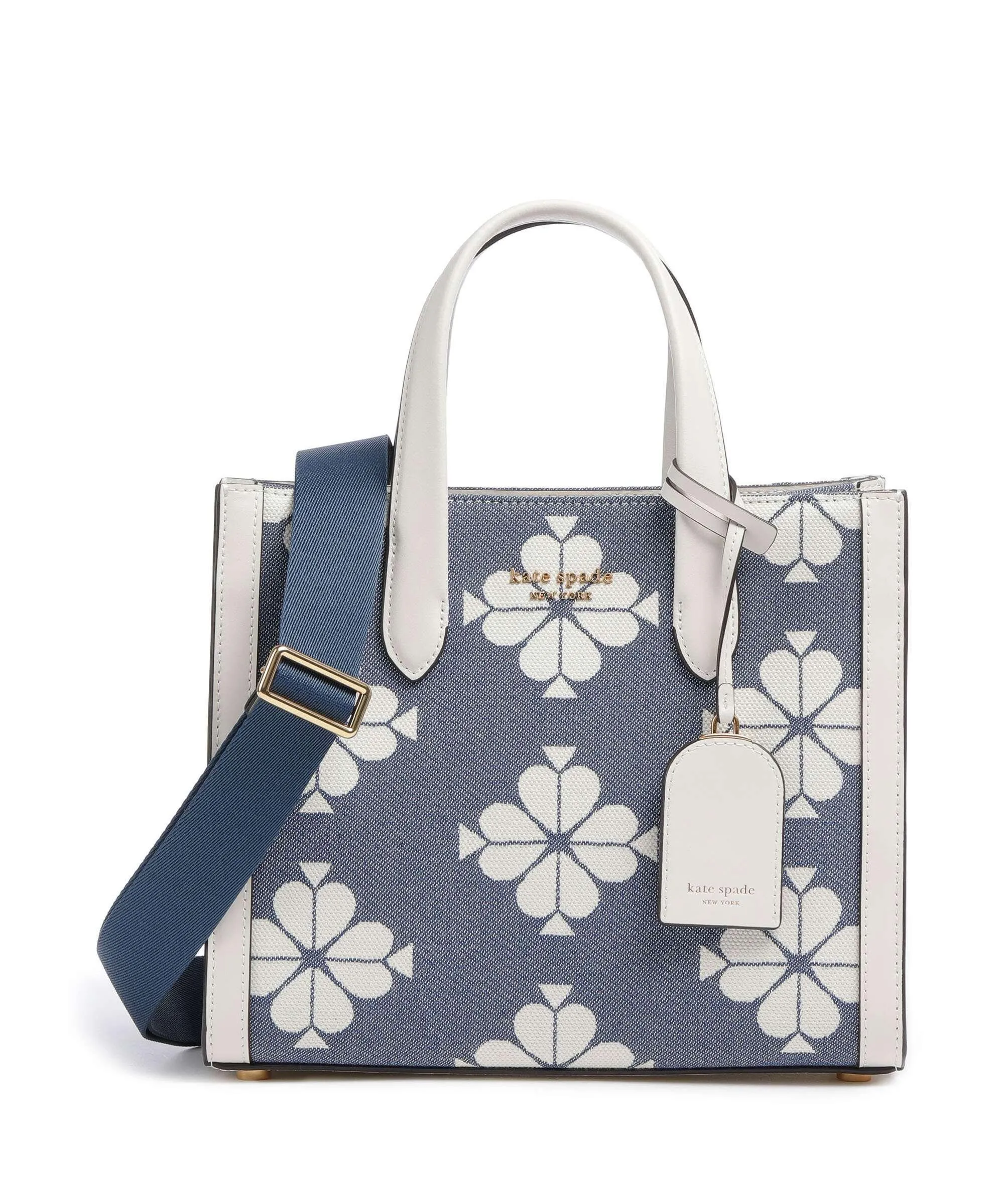  Kate Spade New York Spade Flower Jacquard Borsa a mano tissu, pelle bianco/blu  