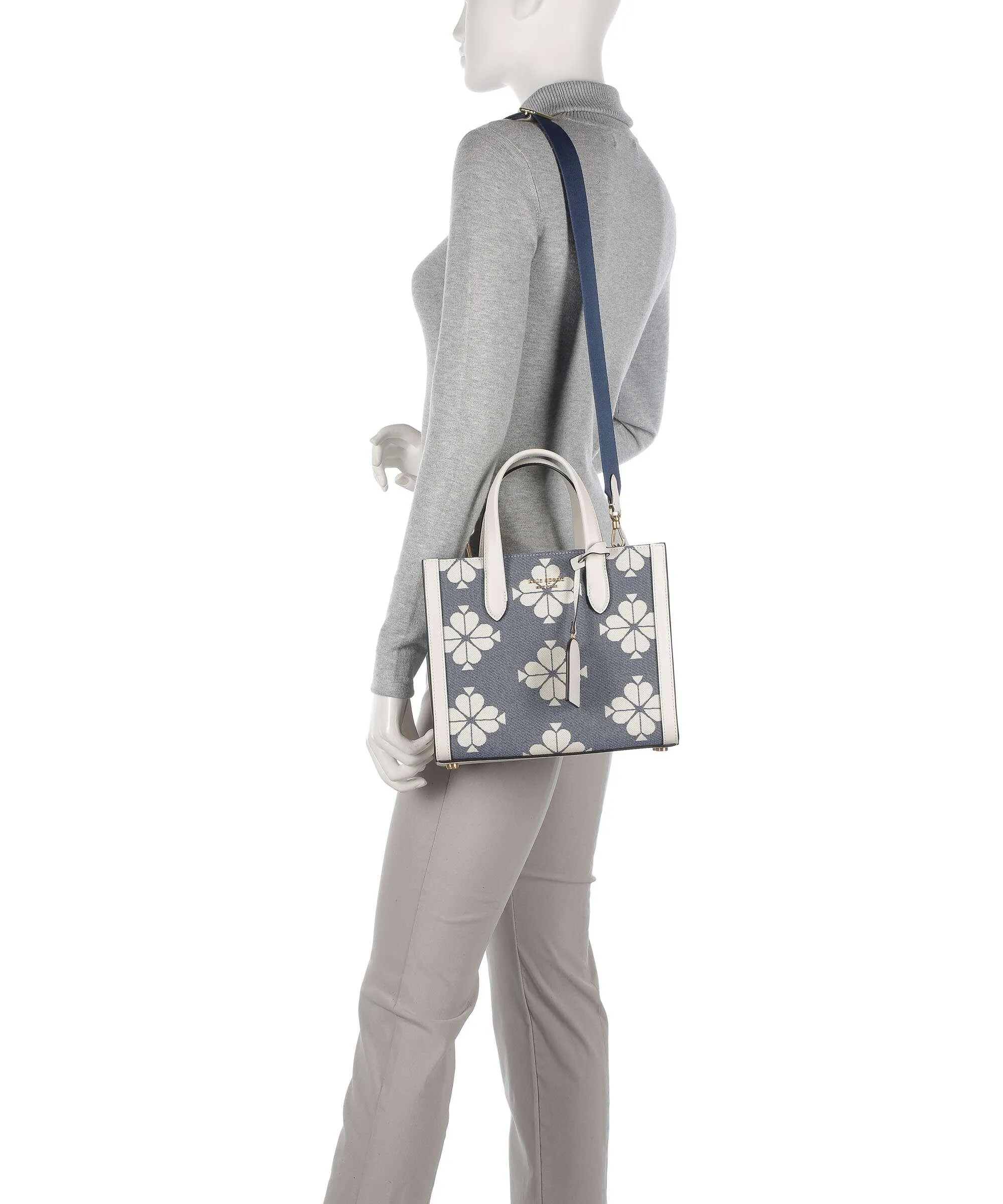  Kate Spade New York Spade Flower Jacquard Borsa a mano tissu, pelle bianco/blu  