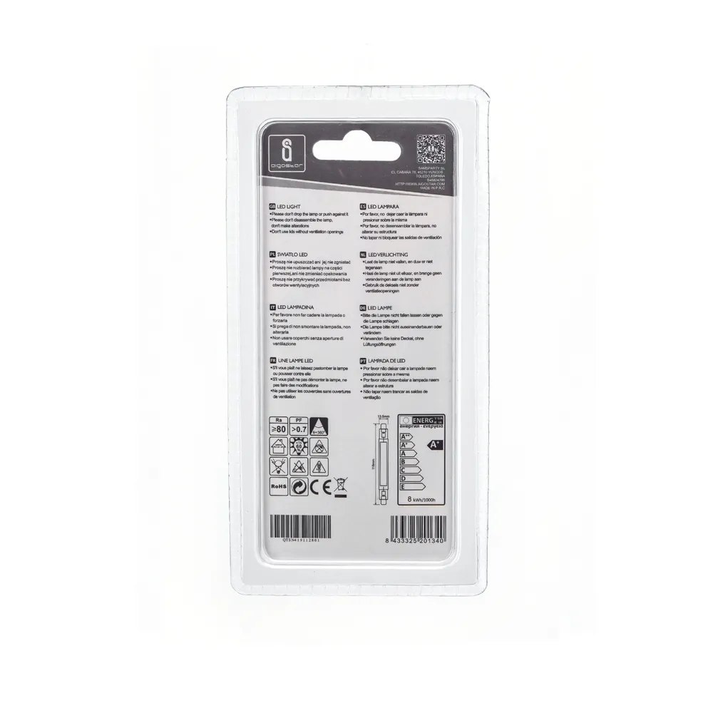 Lampadina Led R7S Lineare 118mm 9W COB in vetro Bianco freddo 6500K Aigostar