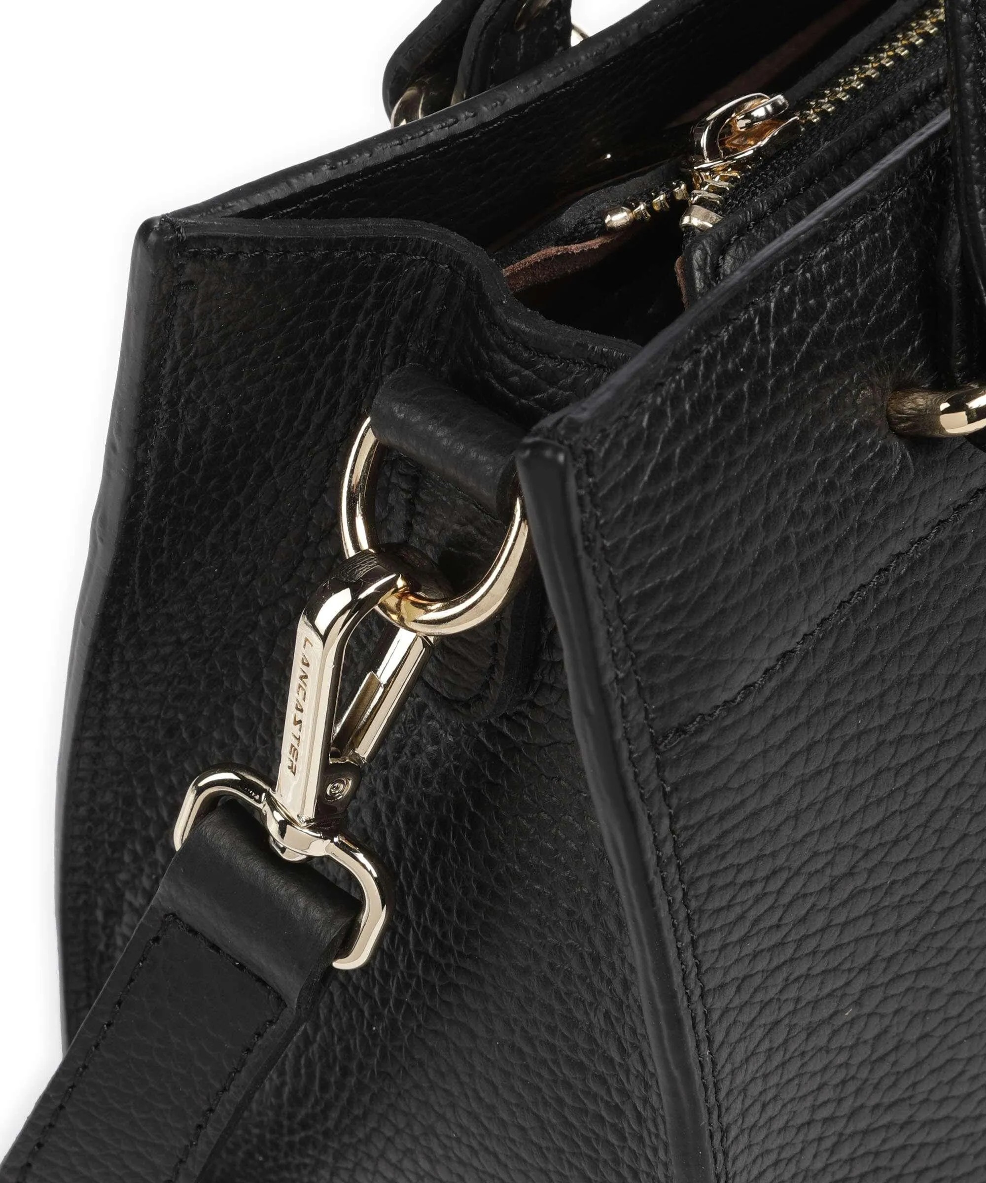  Lancaster Foulonne Double Borsa a mano pelle di vacchetta grana nero  