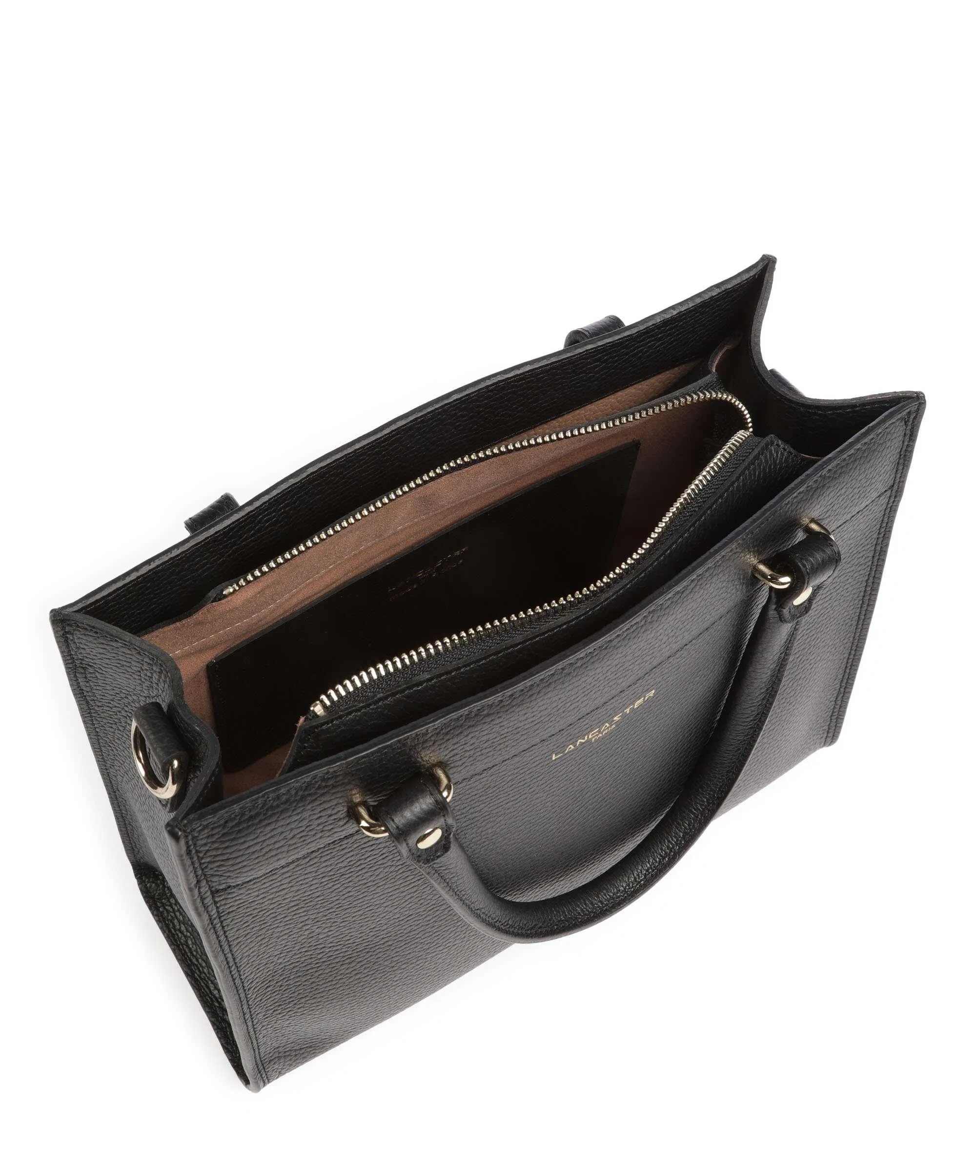  Lancaster Foulonne Double Borsa a mano pelle di vacchetta grana nero  