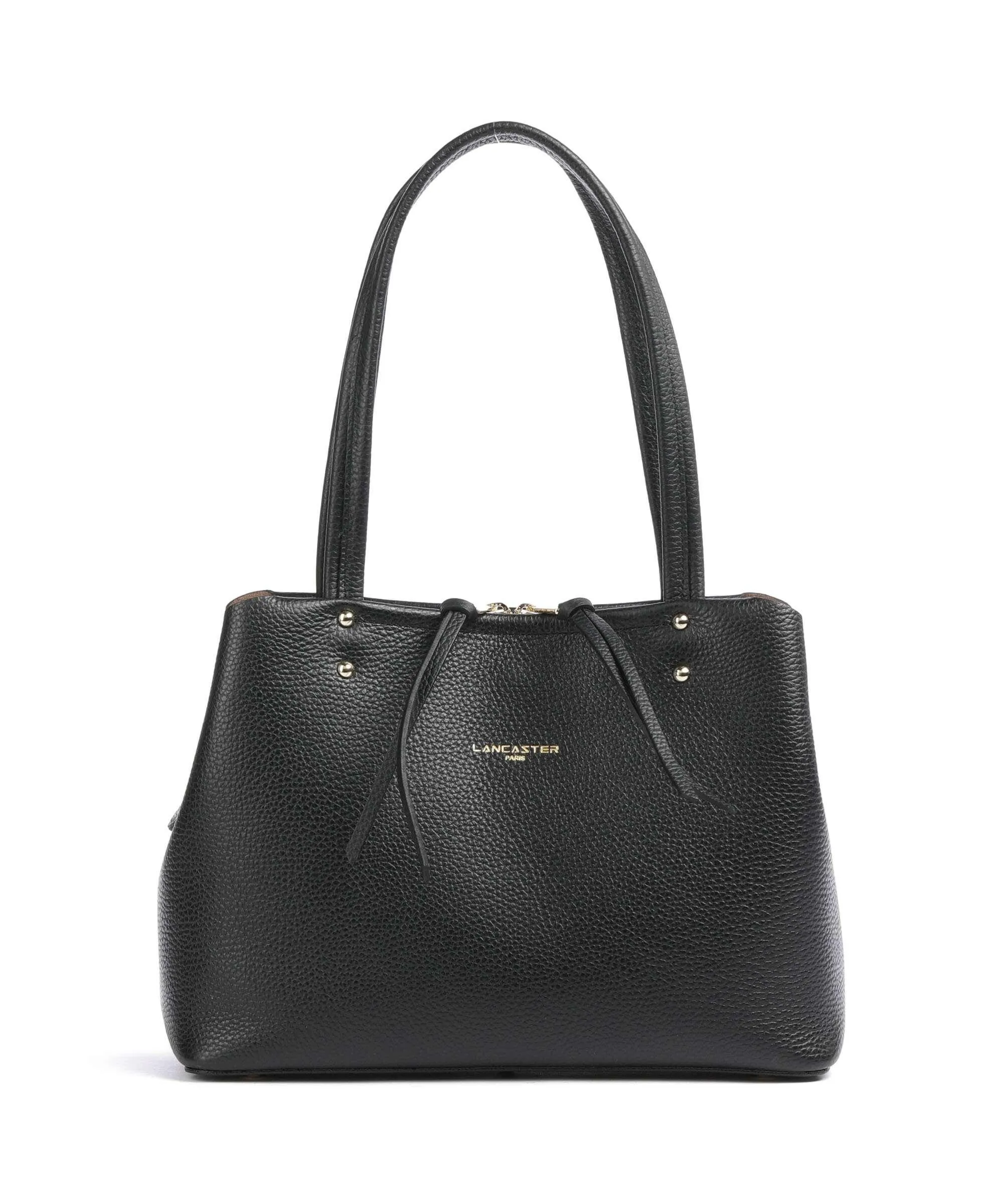  Lancaster Foulonne Double Borsa shopper pelle di vacchetta grana nero  