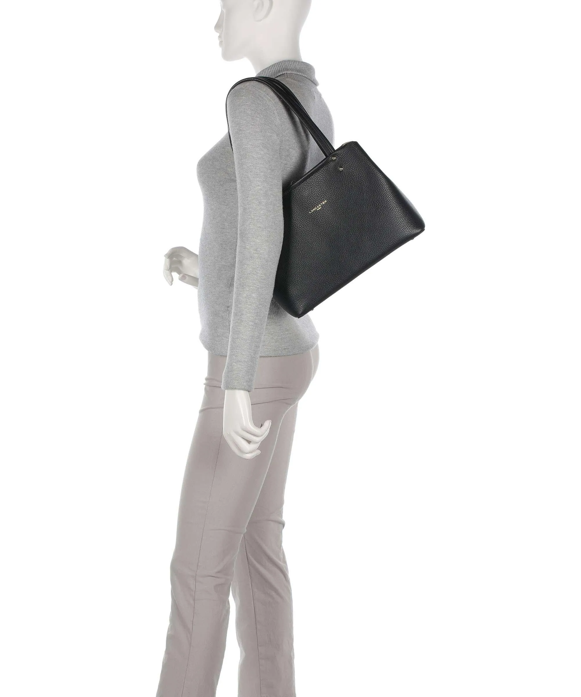 Lancaster Foulonne Double Borsa shopper pelle di vacchetta grana nero  