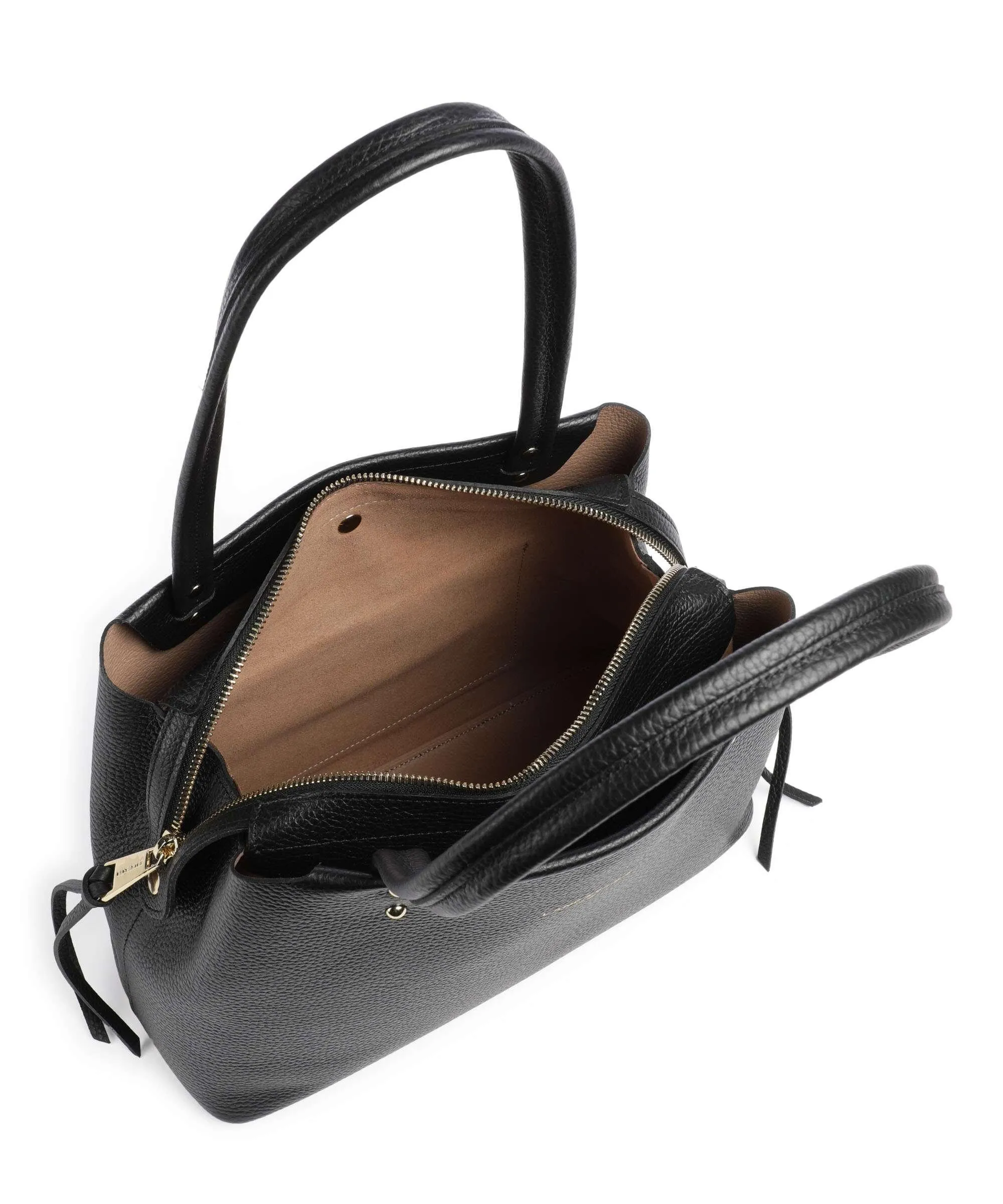  Lancaster Foulonne Double Borsa shopper pelle di vacchetta grana nero  