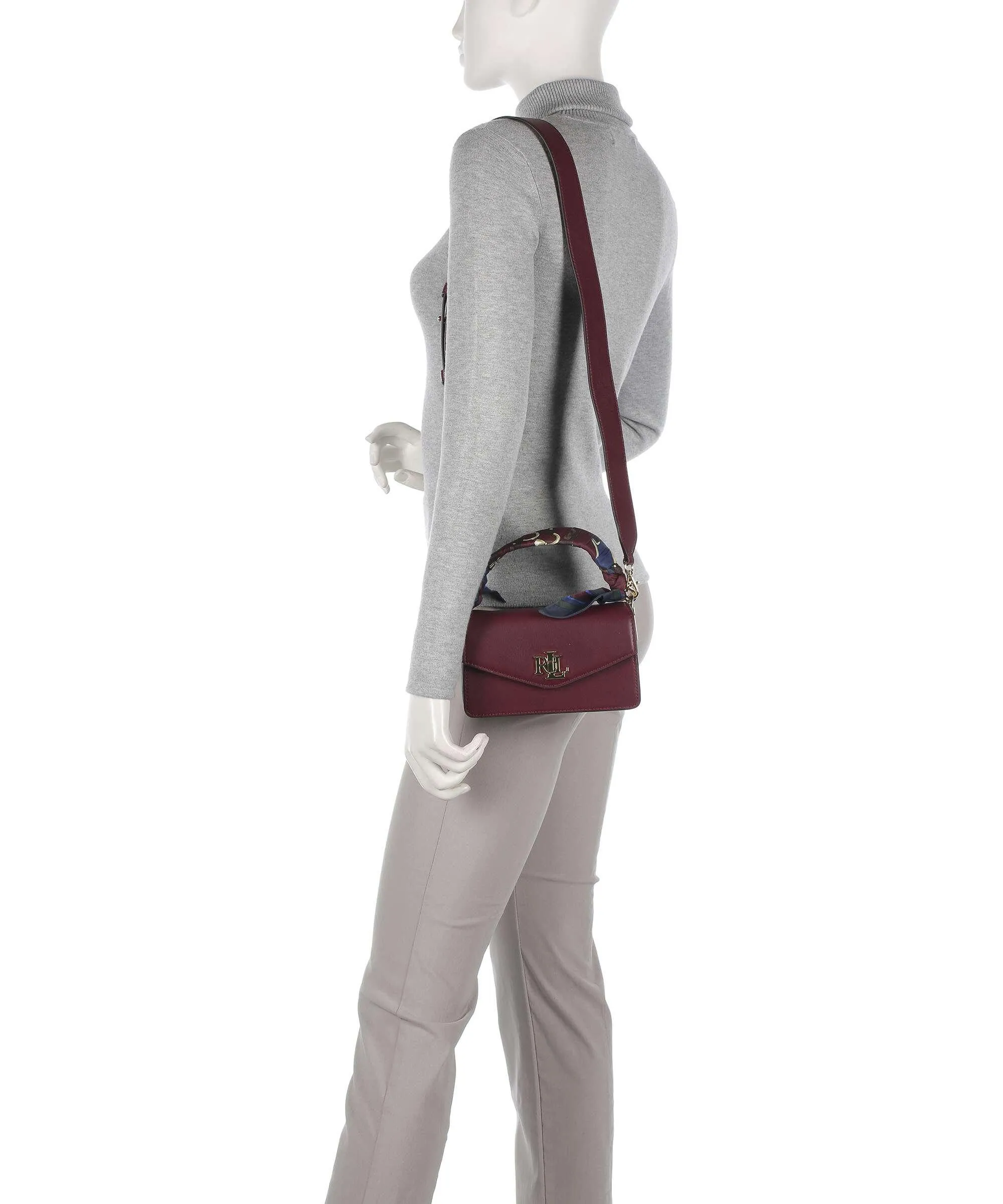  Lauren Ralph Lauren Tayler 19 Borsa a tracolla pelle di vacchetta finemente grana rosso scuro  