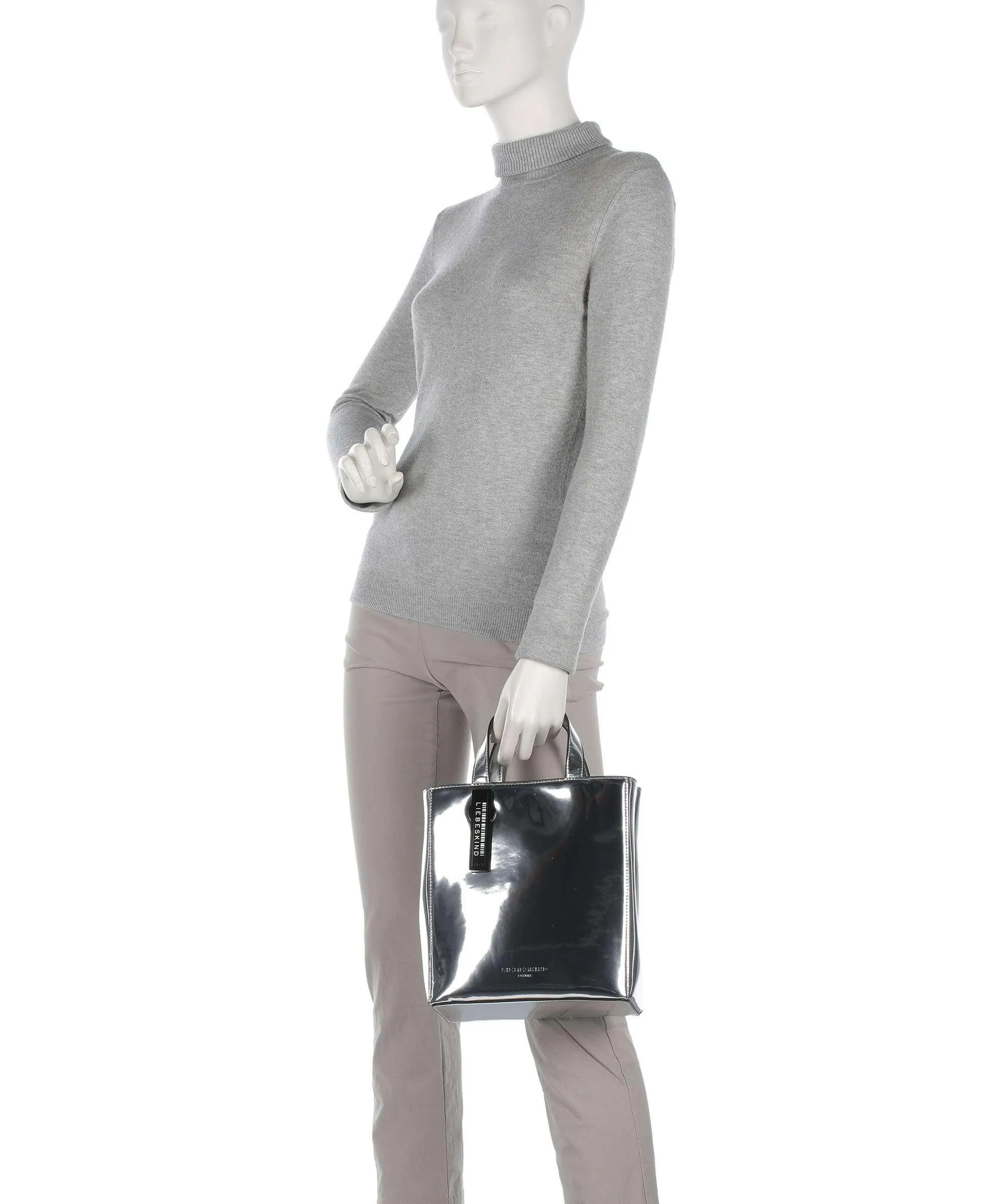  Liebeskind Paper Bag Reflection S Borsa a mano pelle liscia argento  