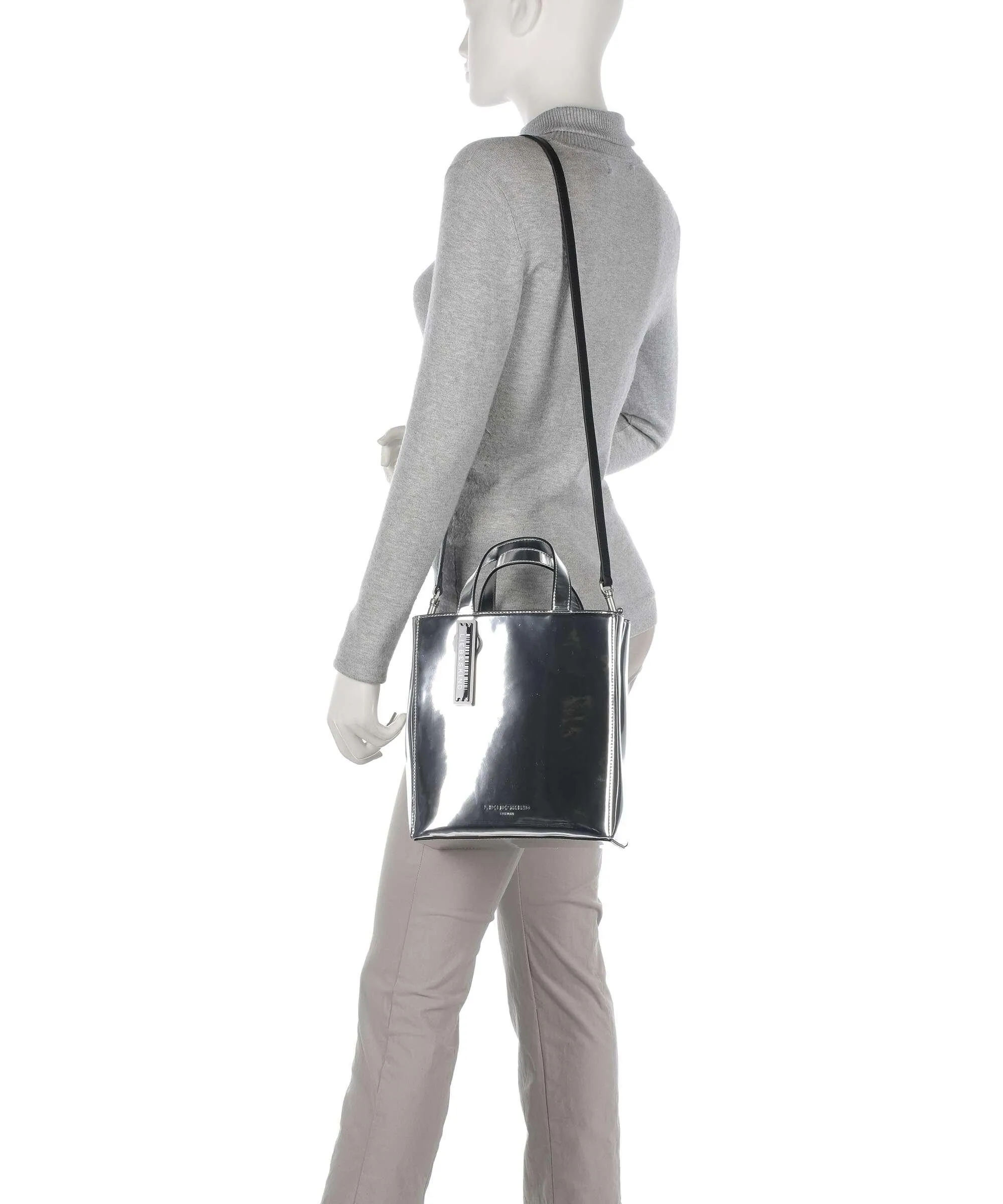  Liebeskind Paper Bag Reflection S Borsa a mano pelle liscia argento  