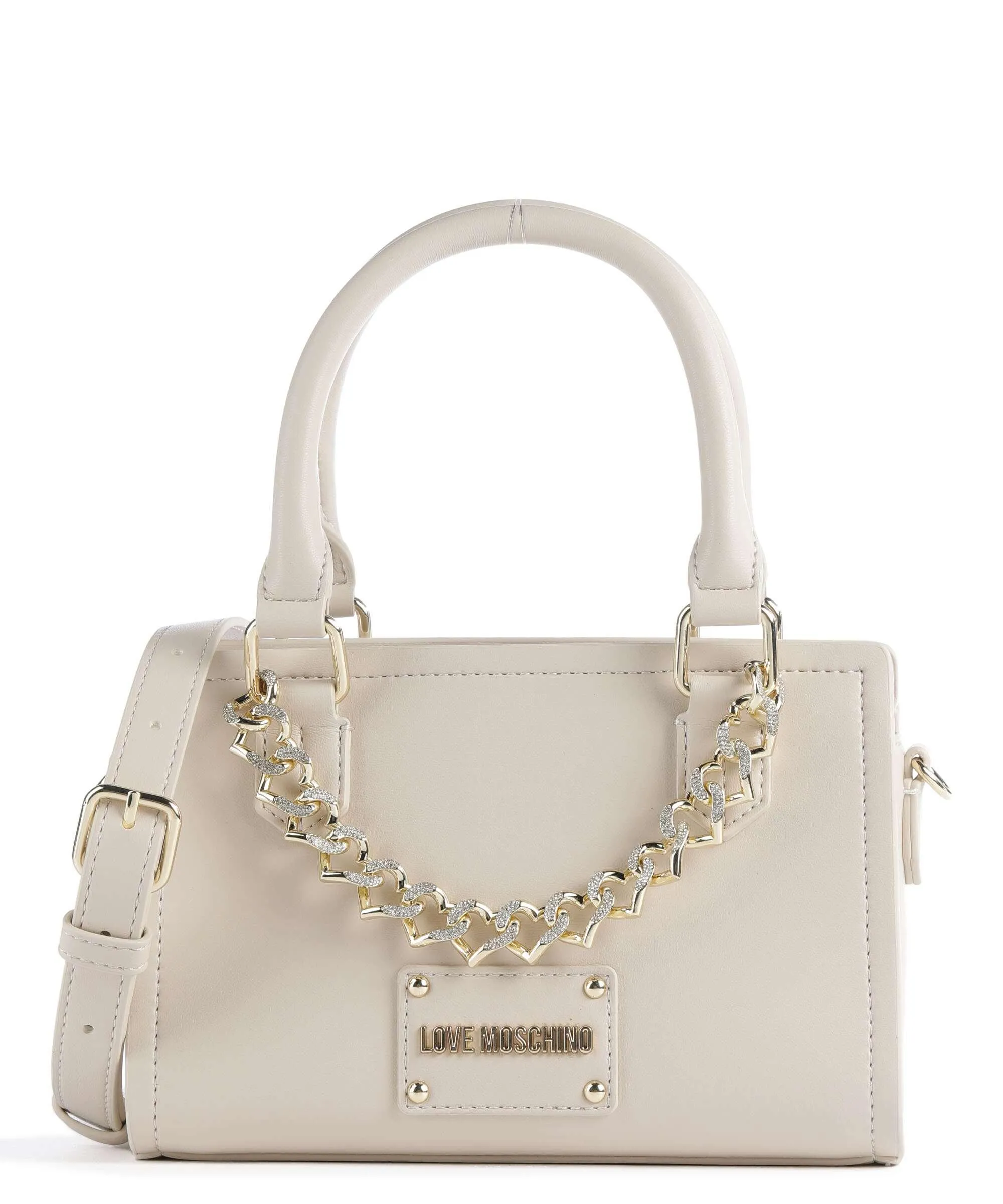  Love Moschino Strass Heart Chain Borsa a mano pelle sintetica beige  