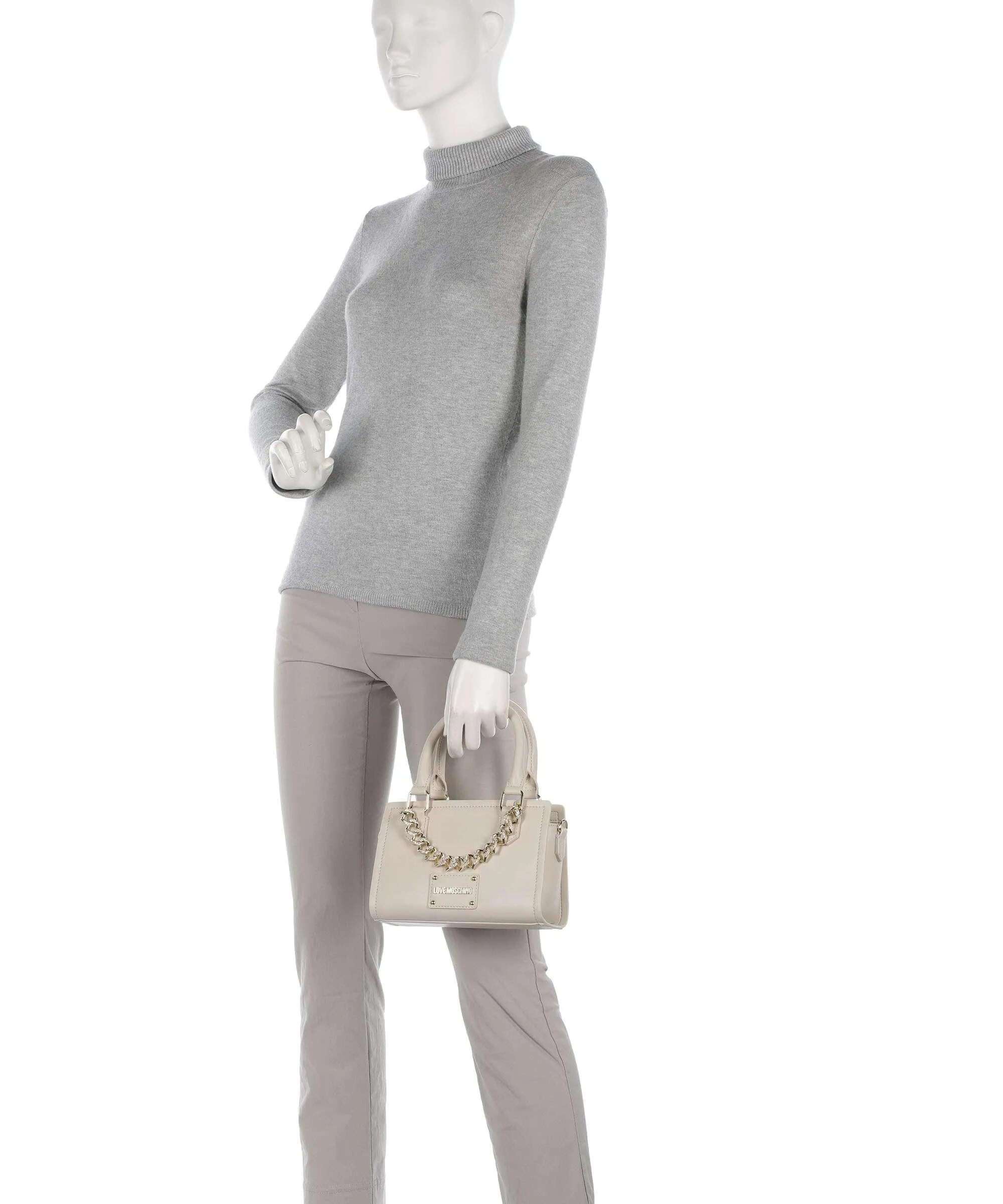  Love Moschino Strass Heart Chain Borsa a mano pelle sintetica beige  