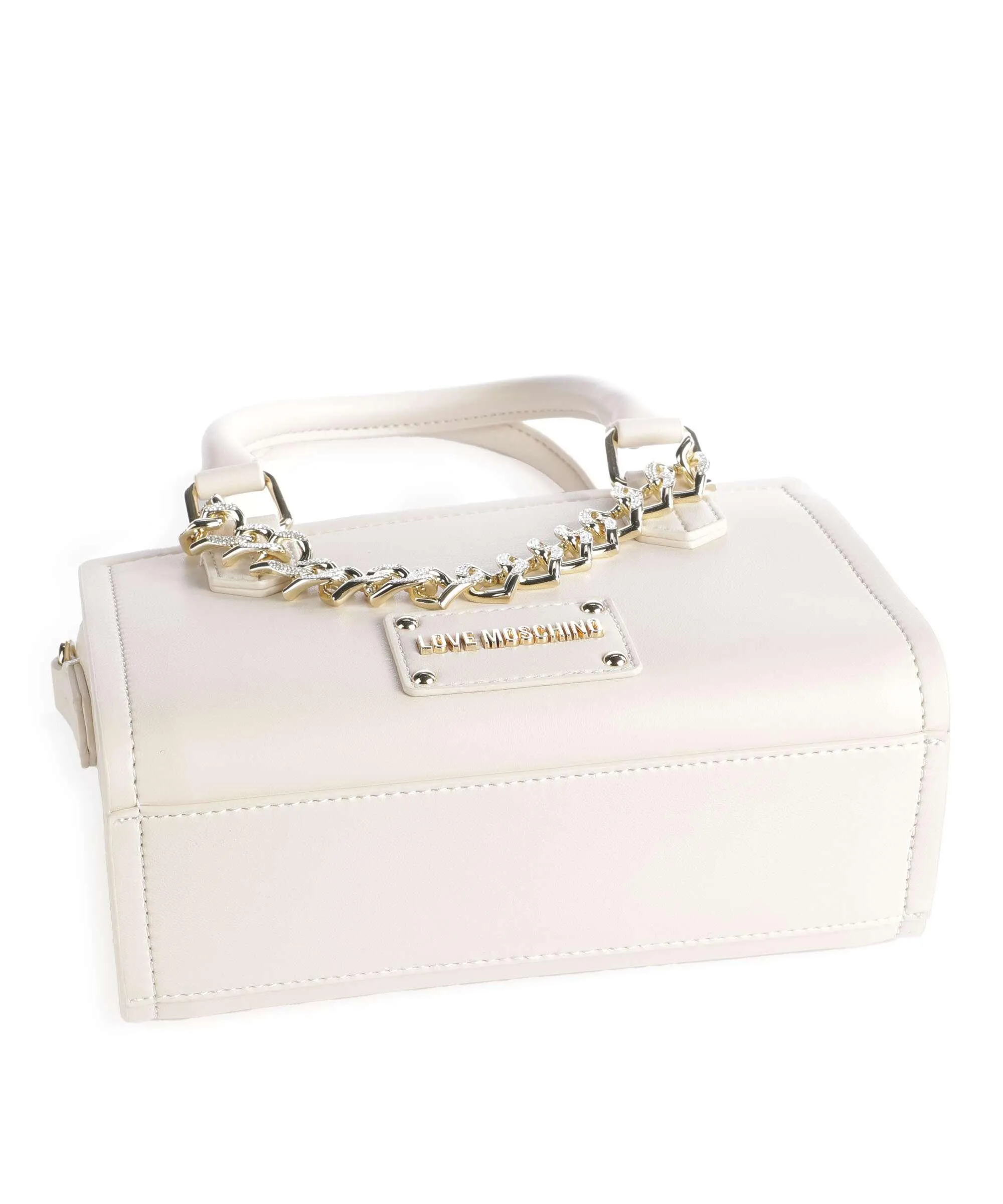  Love Moschino Strass Heart Chain Borsa a mano pelle sintetica beige  