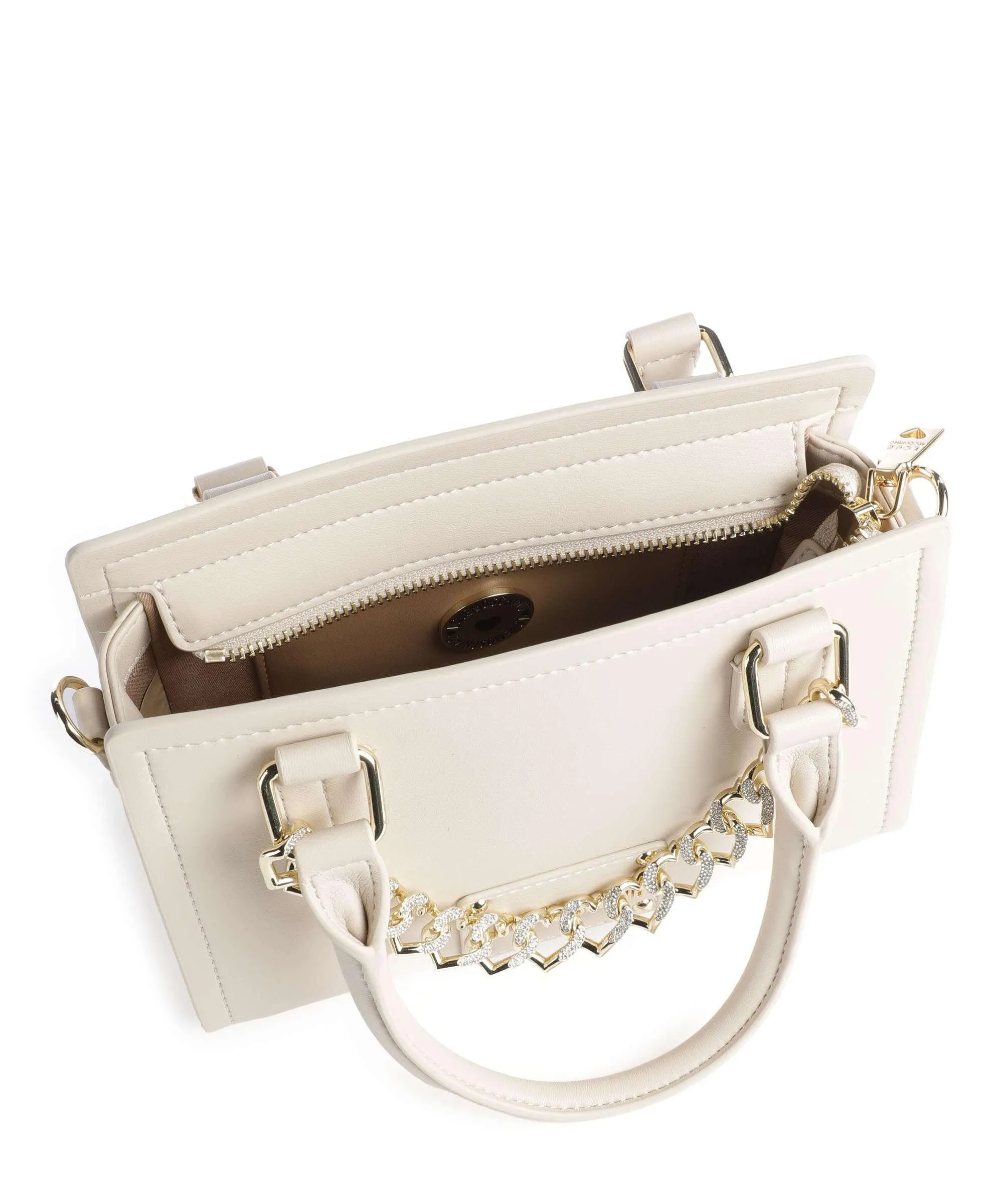  Love Moschino Strass Heart Chain Borsa a mano pelle sintetica beige  