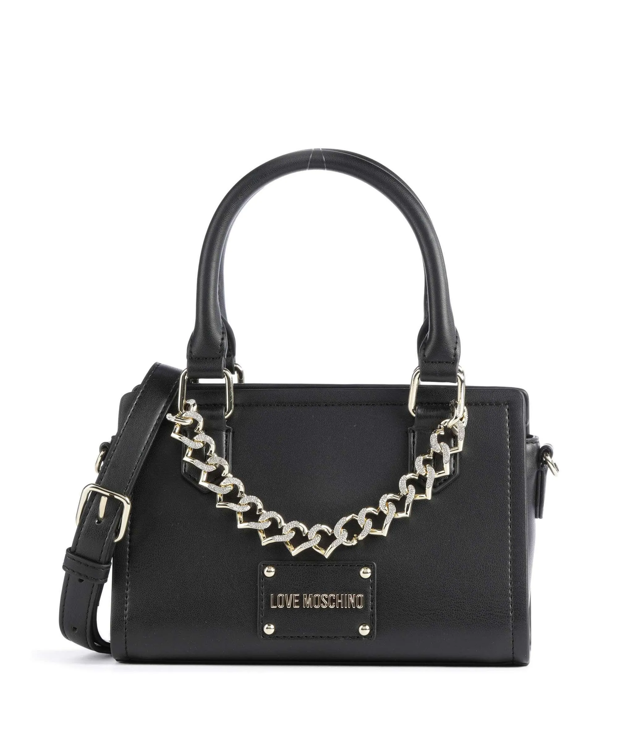  Love Moschino Strass Heart Chain Borsa a mano pelle sintetica nero  