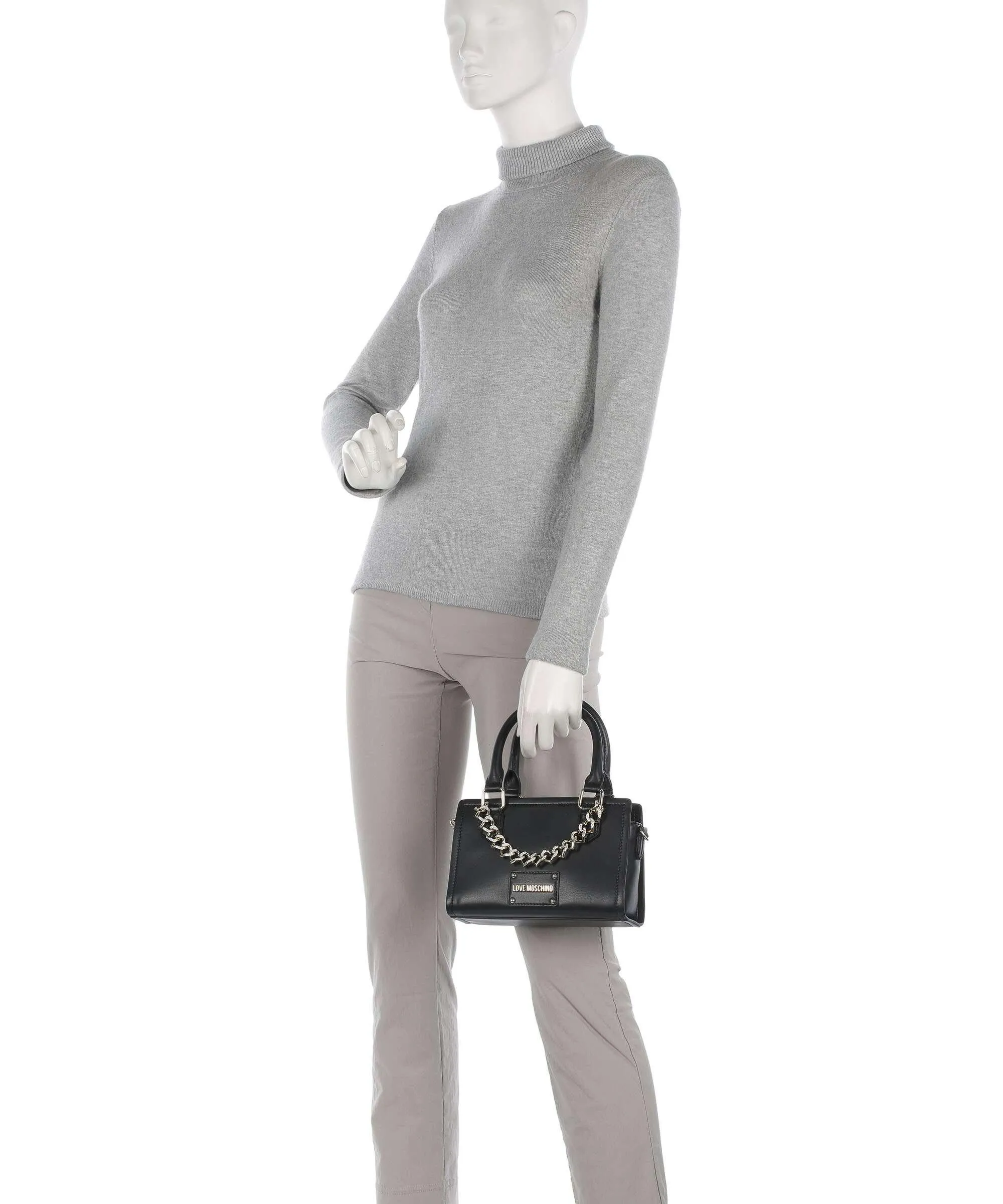  Love Moschino Strass Heart Chain Borsa a mano pelle sintetica nero  