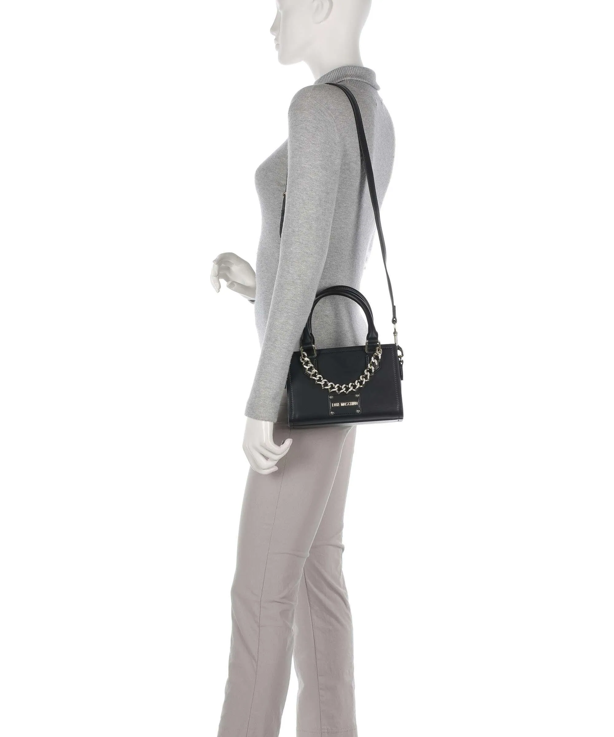  Love Moschino Strass Heart Chain Borsa a mano pelle sintetica nero  