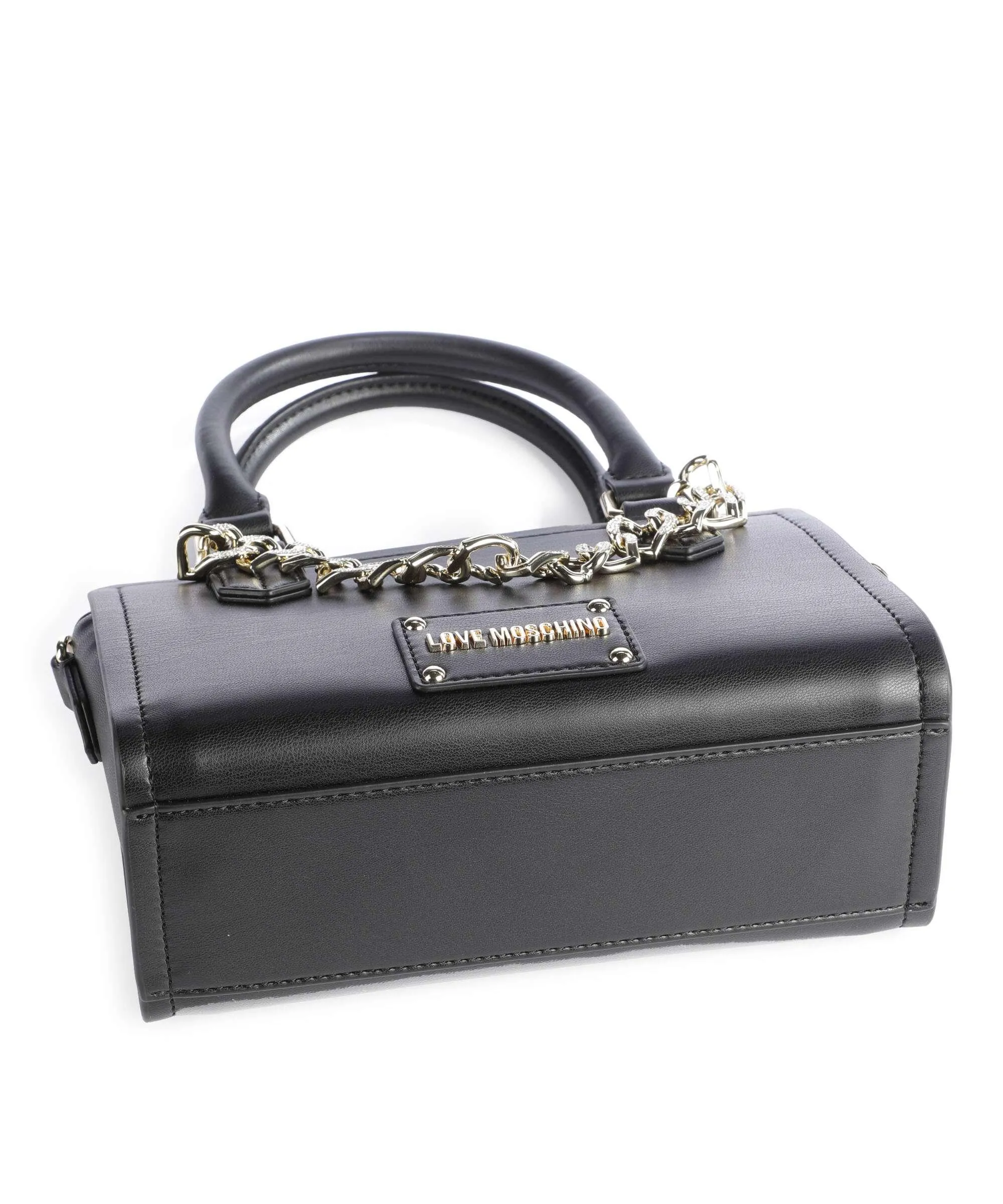  Love Moschino Strass Heart Chain Borsa a mano pelle sintetica nero  