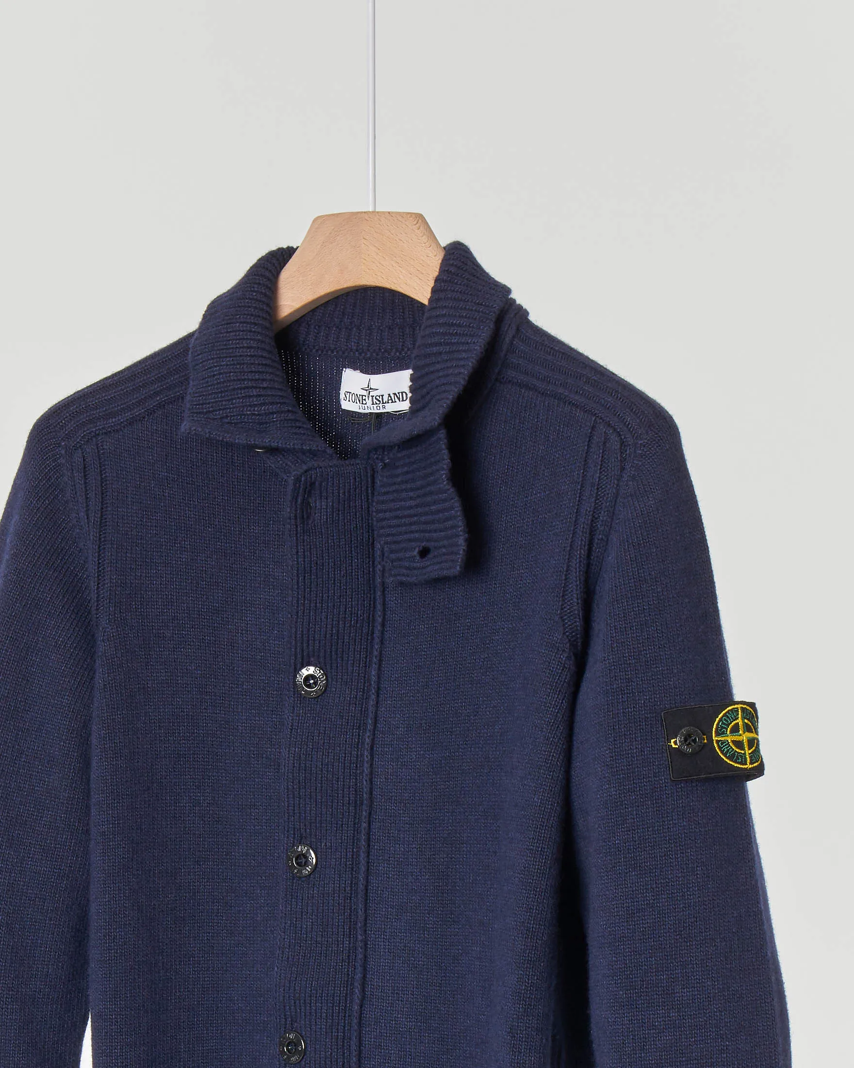Maglia blu in lana e cachemire con doppia chiusura zip e bottoni 8 anni