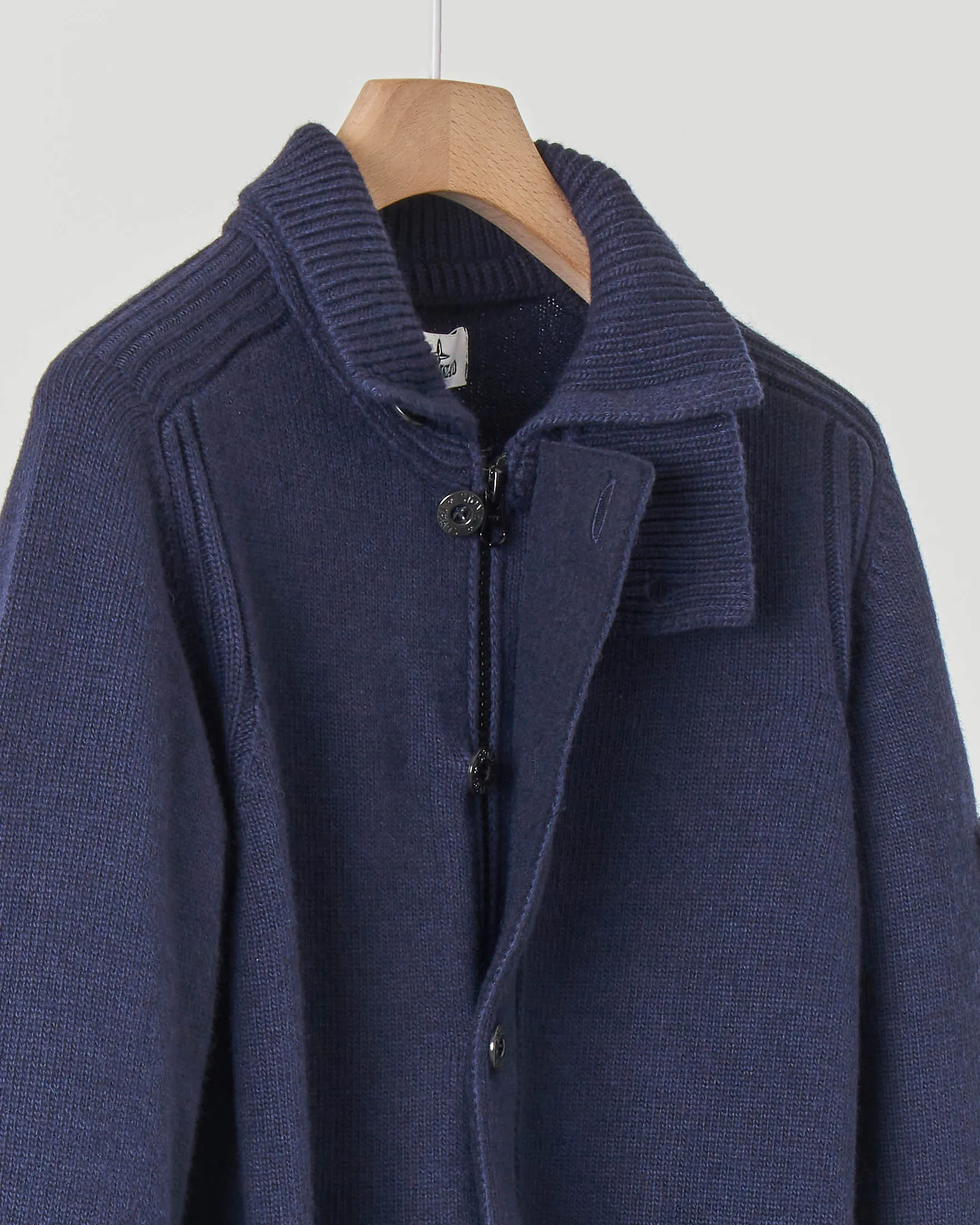 Maglia blu in lana e cachemire con doppia chiusura zip e bottoni 8 anni