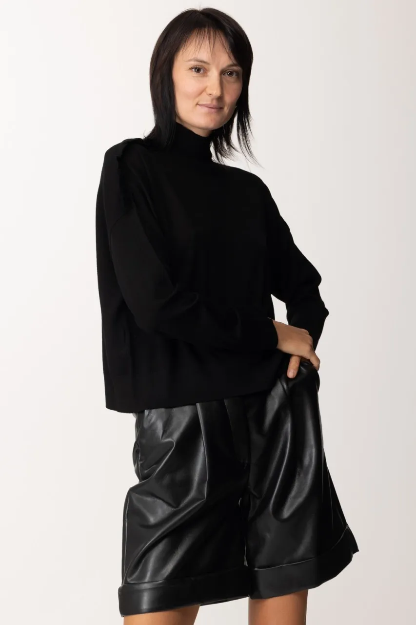 Maglia collo alto con ruches NERO LIMOUSINE