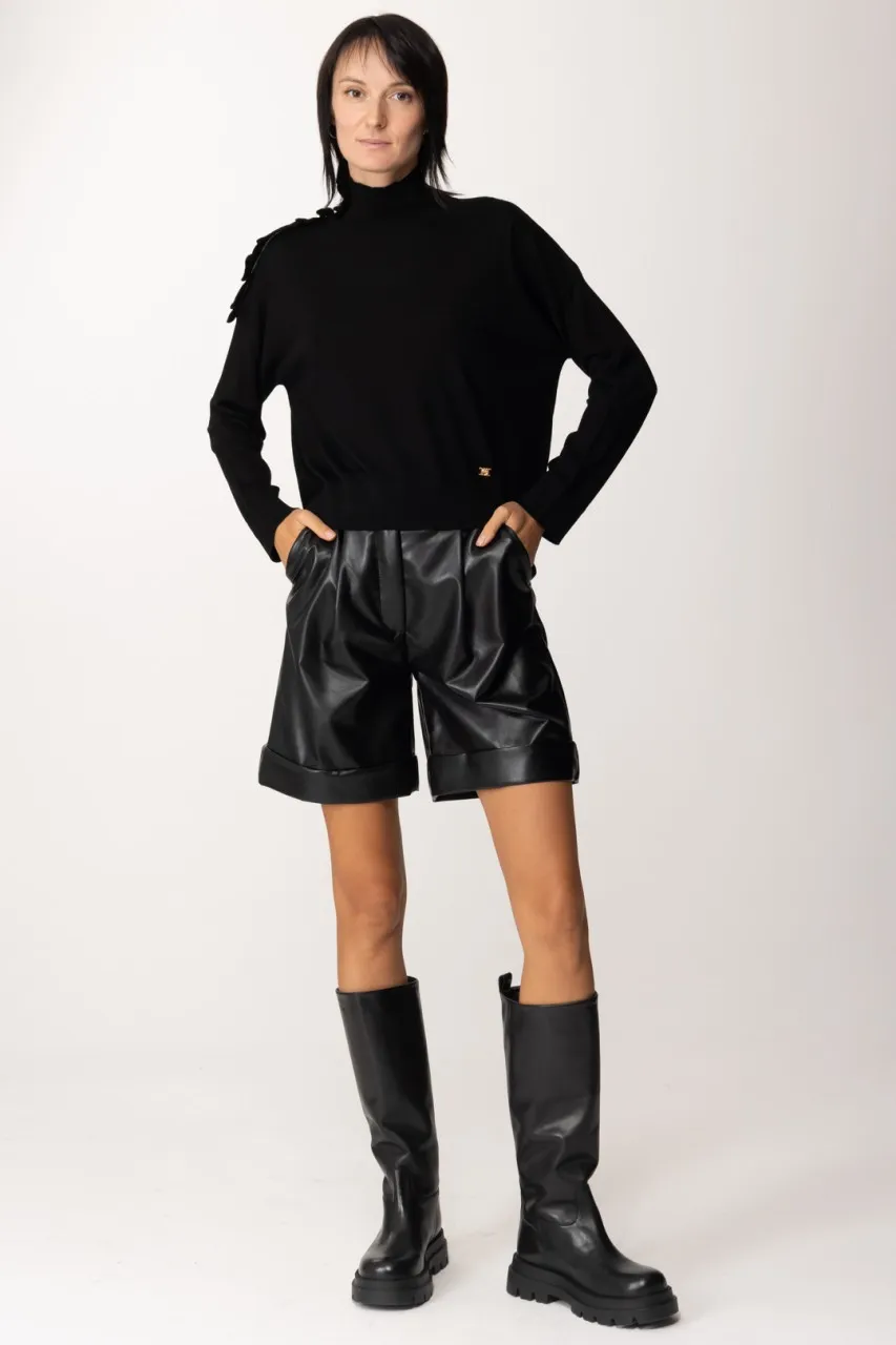 Maglia collo alto con ruches NERO LIMOUSINE