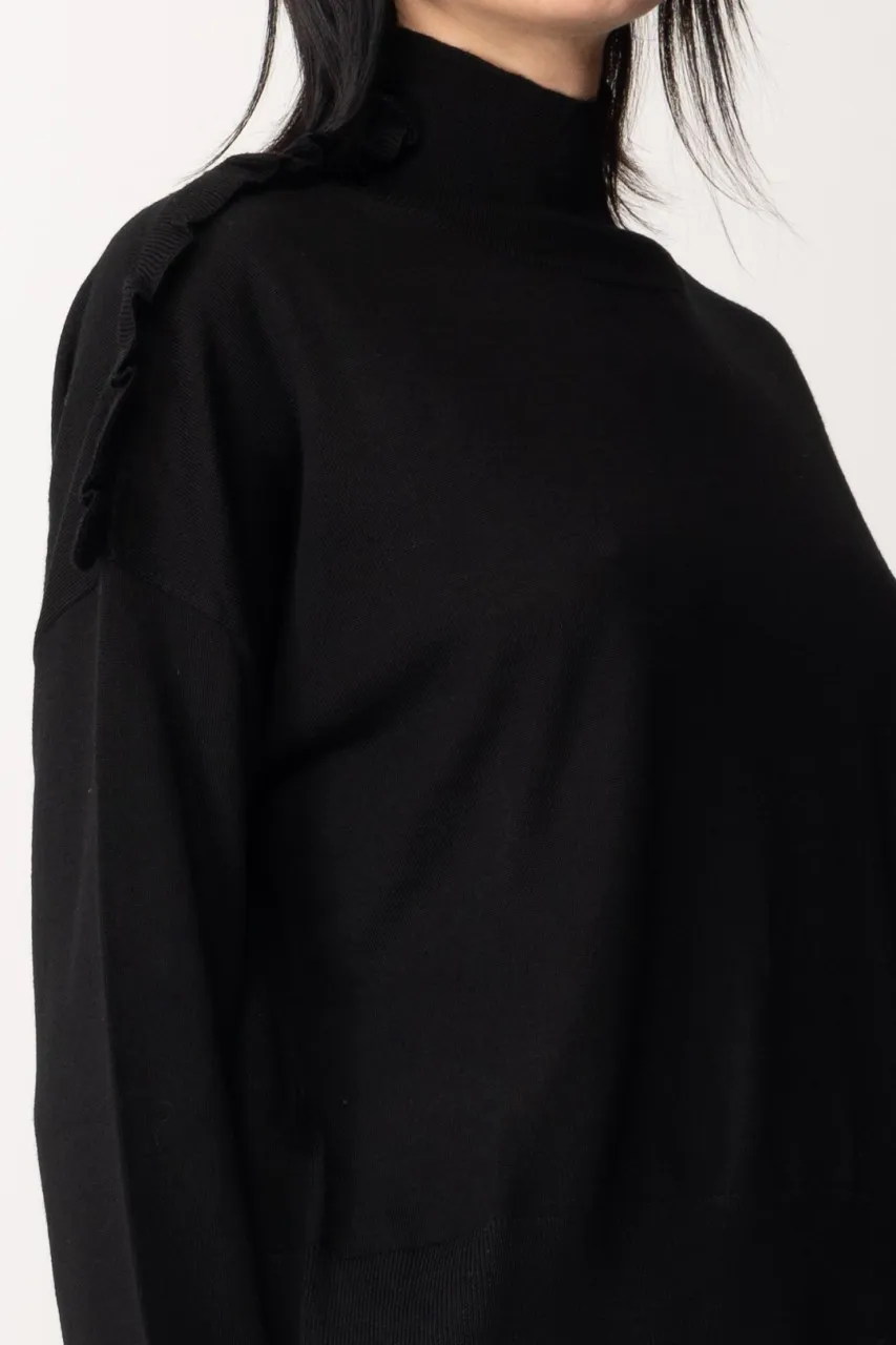 Maglia collo alto con ruches NERO LIMOUSINE