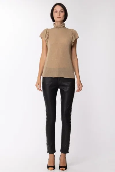 Maglia in lurex con collo alto Cammello