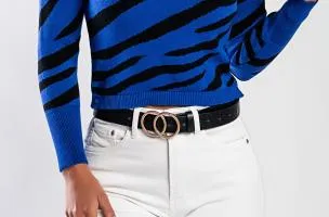Maglietta lavorata a maglia con maniche lunghe, blu