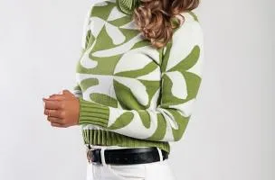 Maglietta lavorata a maglia con maniche lunghe, verde
