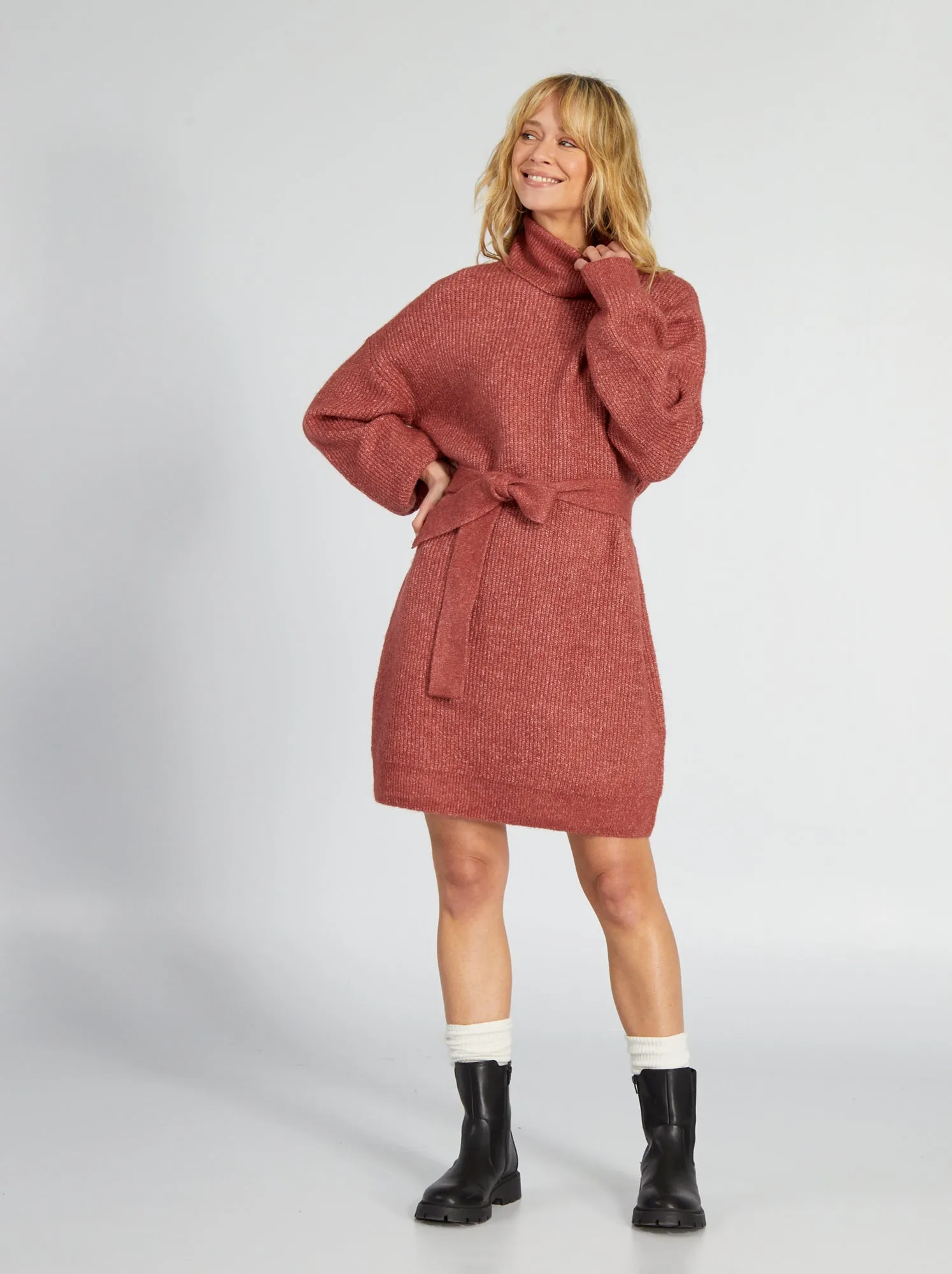 Maxi pull con cintura - ROSSO