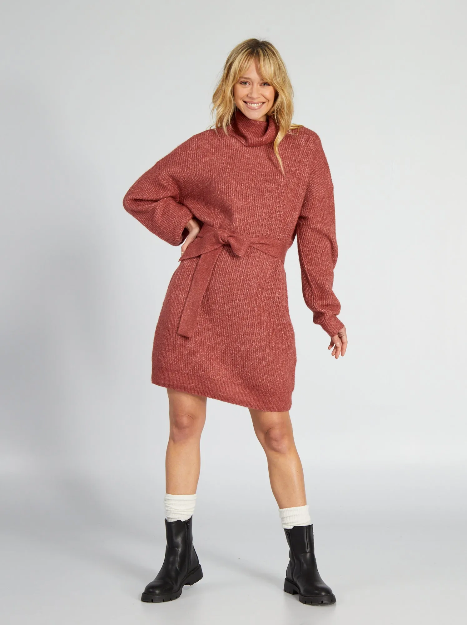 Maxi pull con cintura - ROSSO