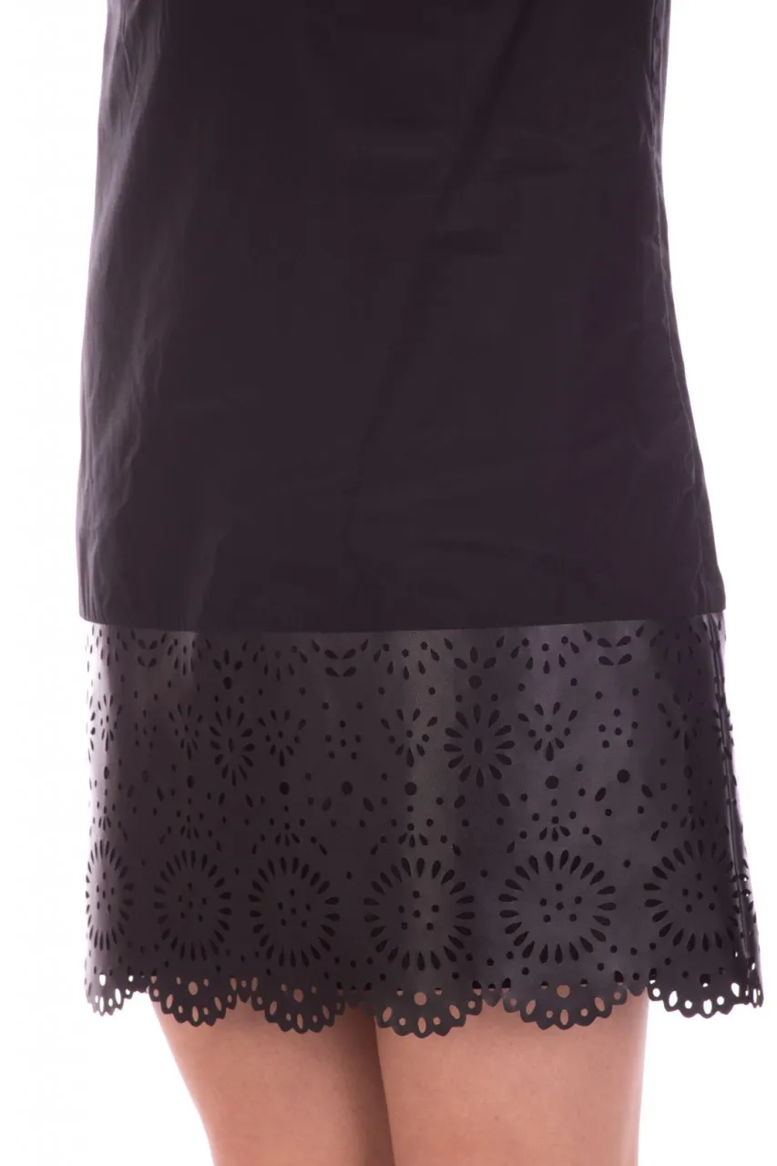 Mini abito con inserti in tessuto spalmato Nero