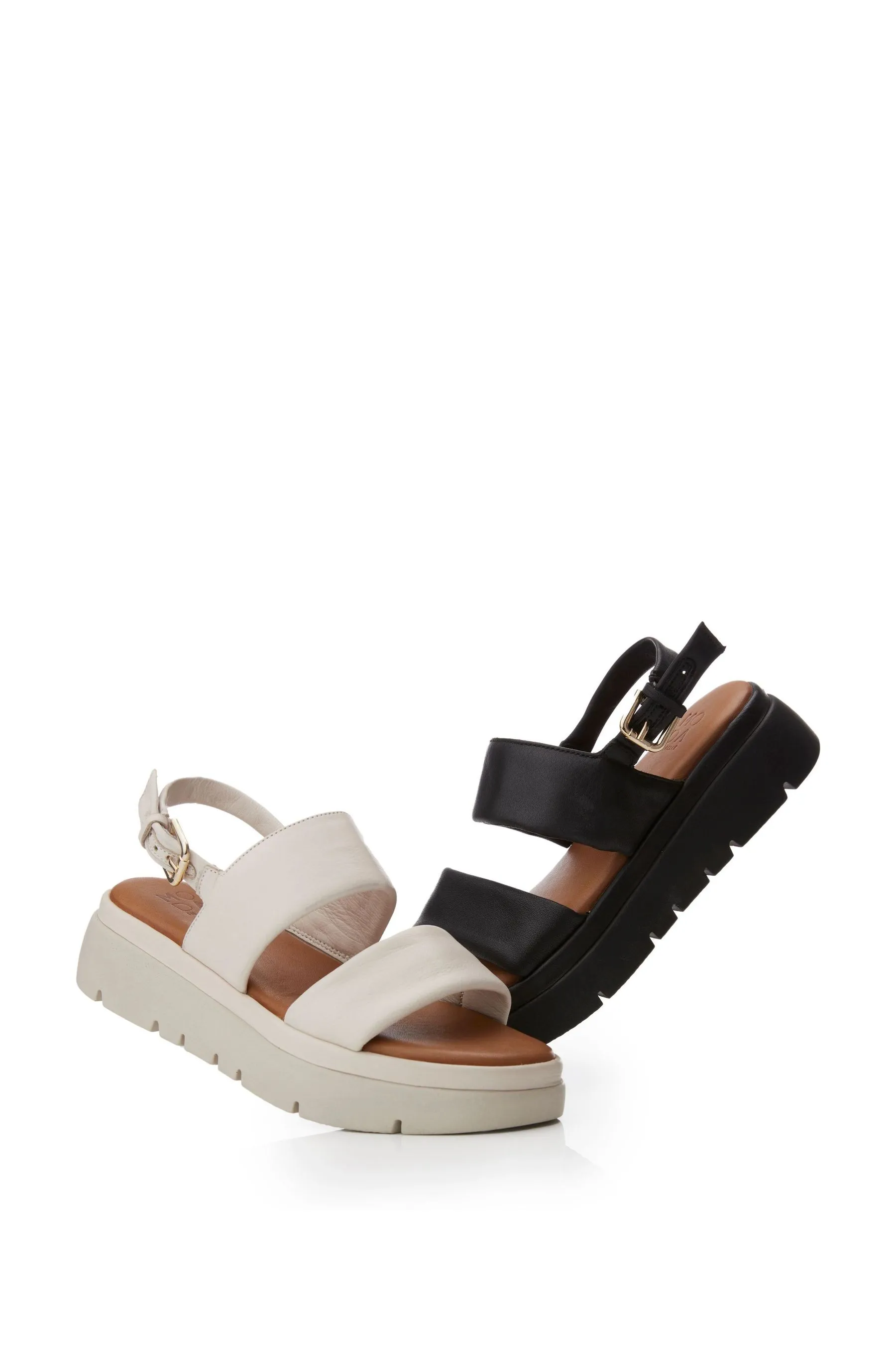 Moda in Pelle - Netty - Sandali in due parti con plateau in pelle