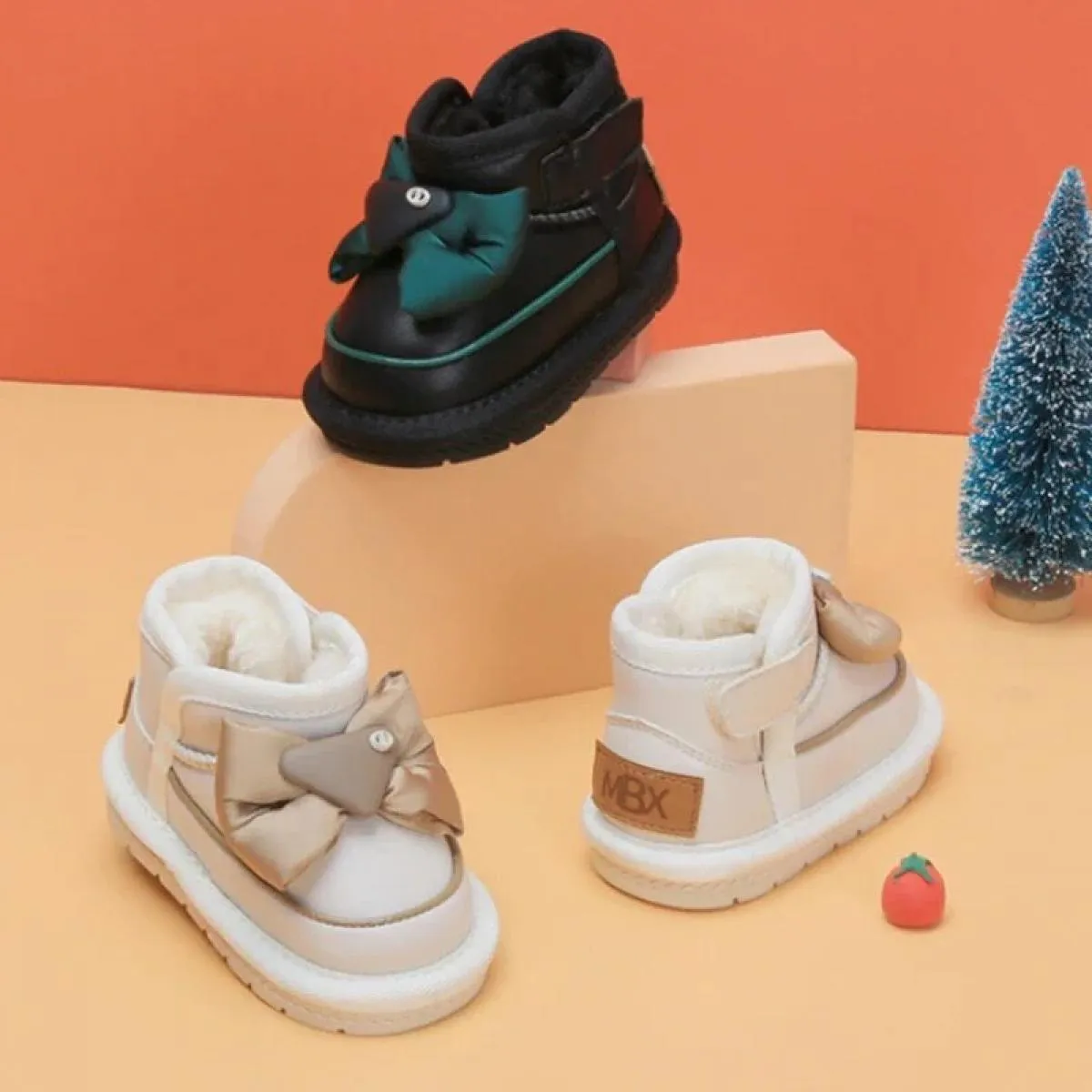 Nuovo 2024 Inverno Bambino Stivali da neve Per Bambini In Pelle Boewknot Caldo Peluche Scarpe di Cotone Bambino Morbida Suola An