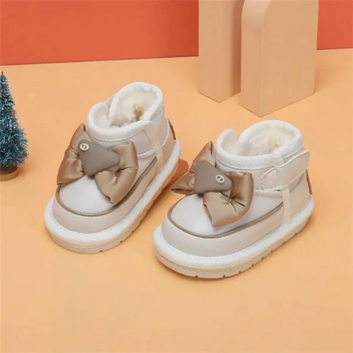 Nuovo 2024 Inverno Bambino Stivali da neve Per Bambini In Pelle Boewknot Caldo Peluche Scarpe di Cotone Bambino Morbida Suola An