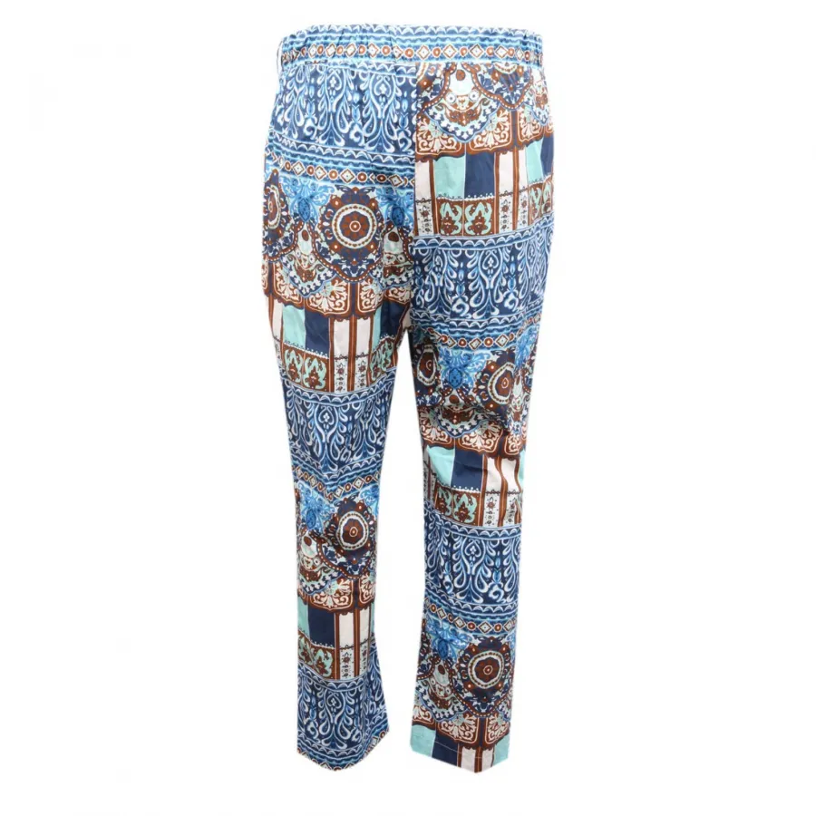 pantalone donna DÉJÀVU blue printed cotton trouser woman