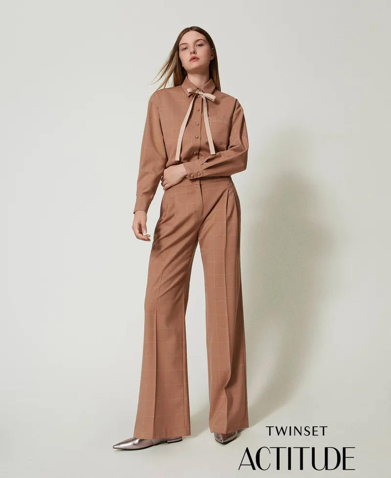Pantaloni a palazzo check con lurex