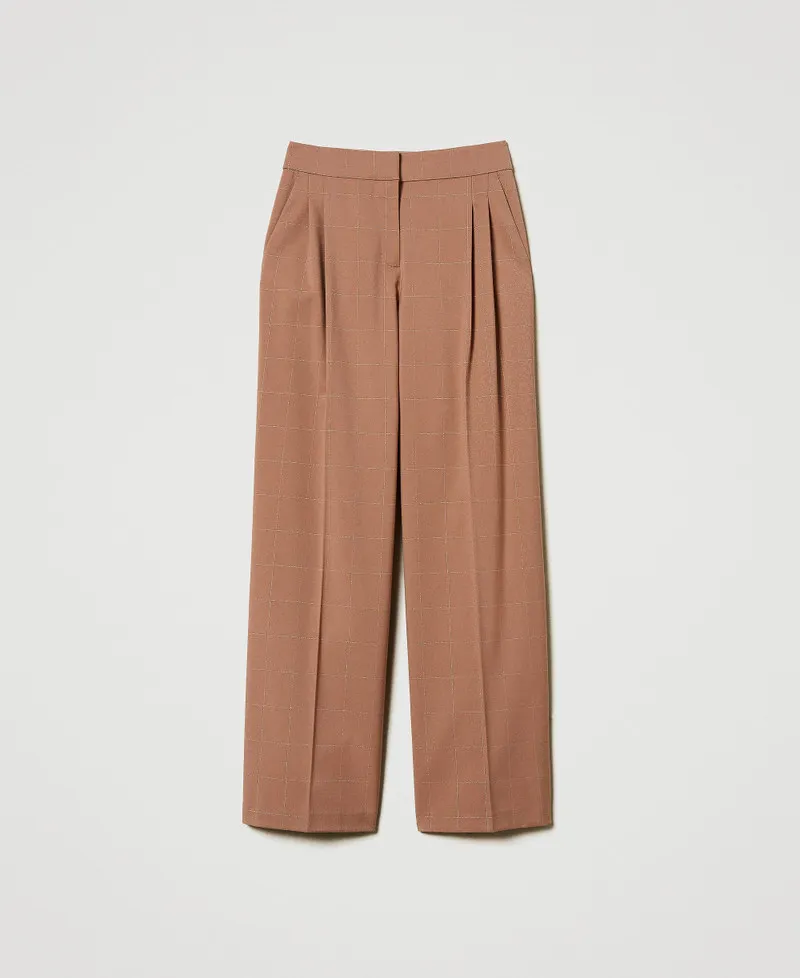Pantaloni a palazzo check con lurex